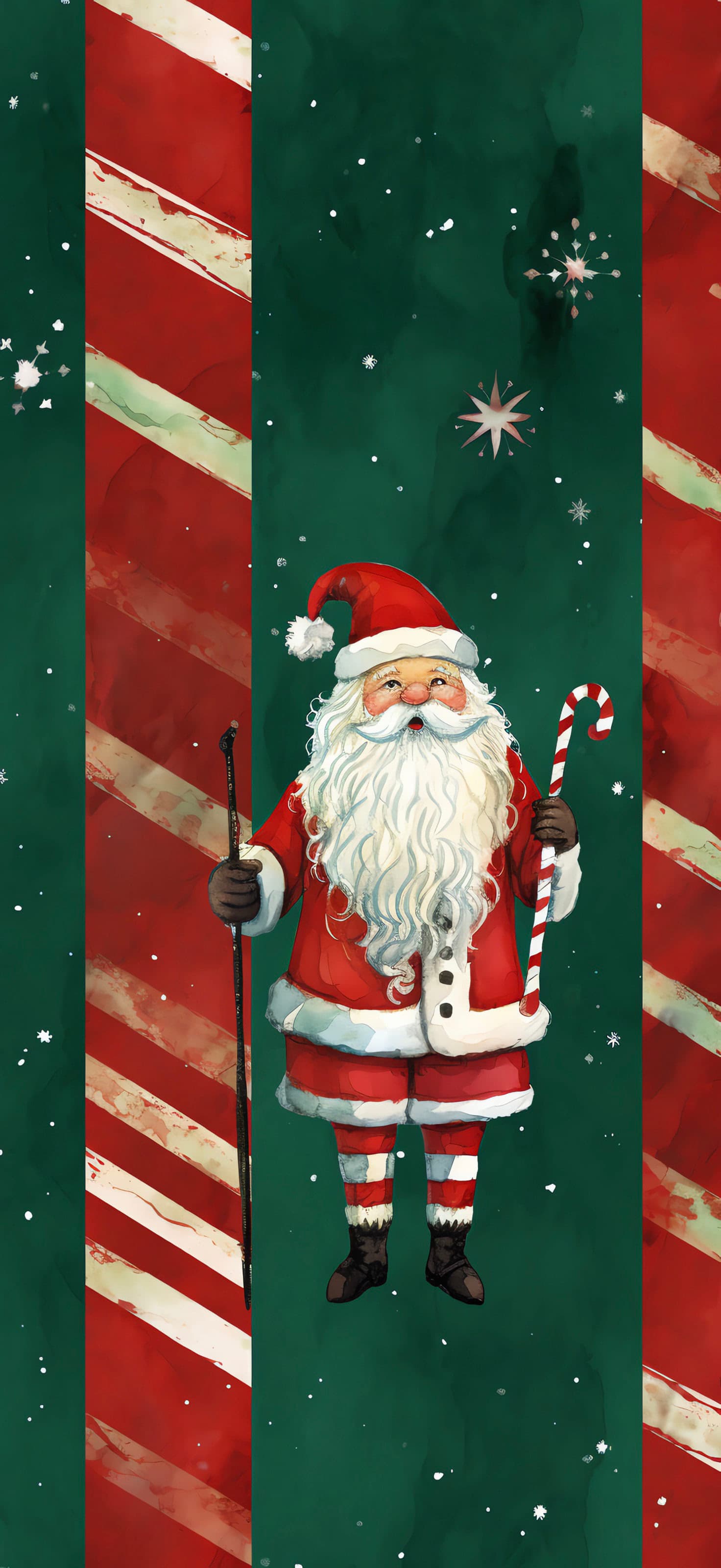Striped Santa Watercolor - Pro phone wallpaper