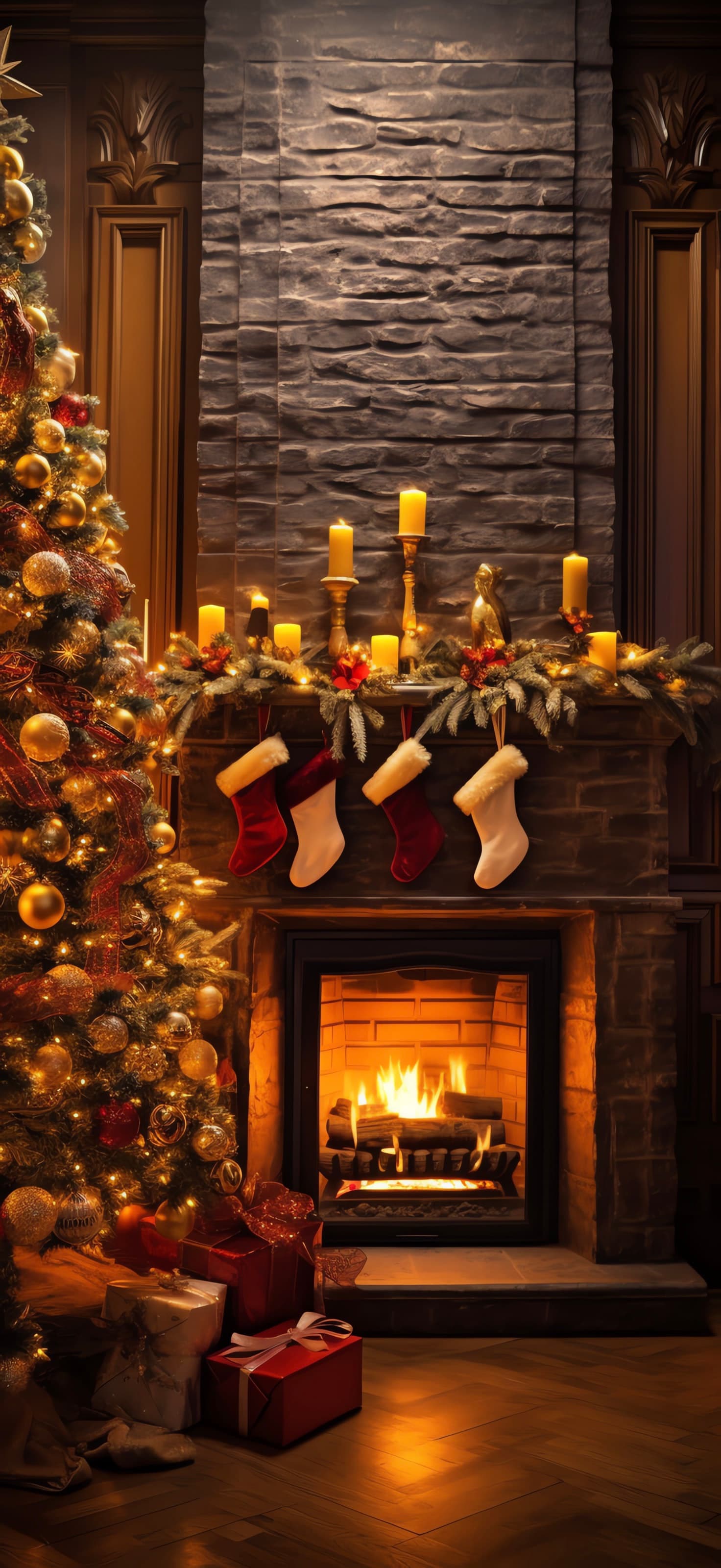 Ornate Christmas Hearth - Pro phone wallpaper