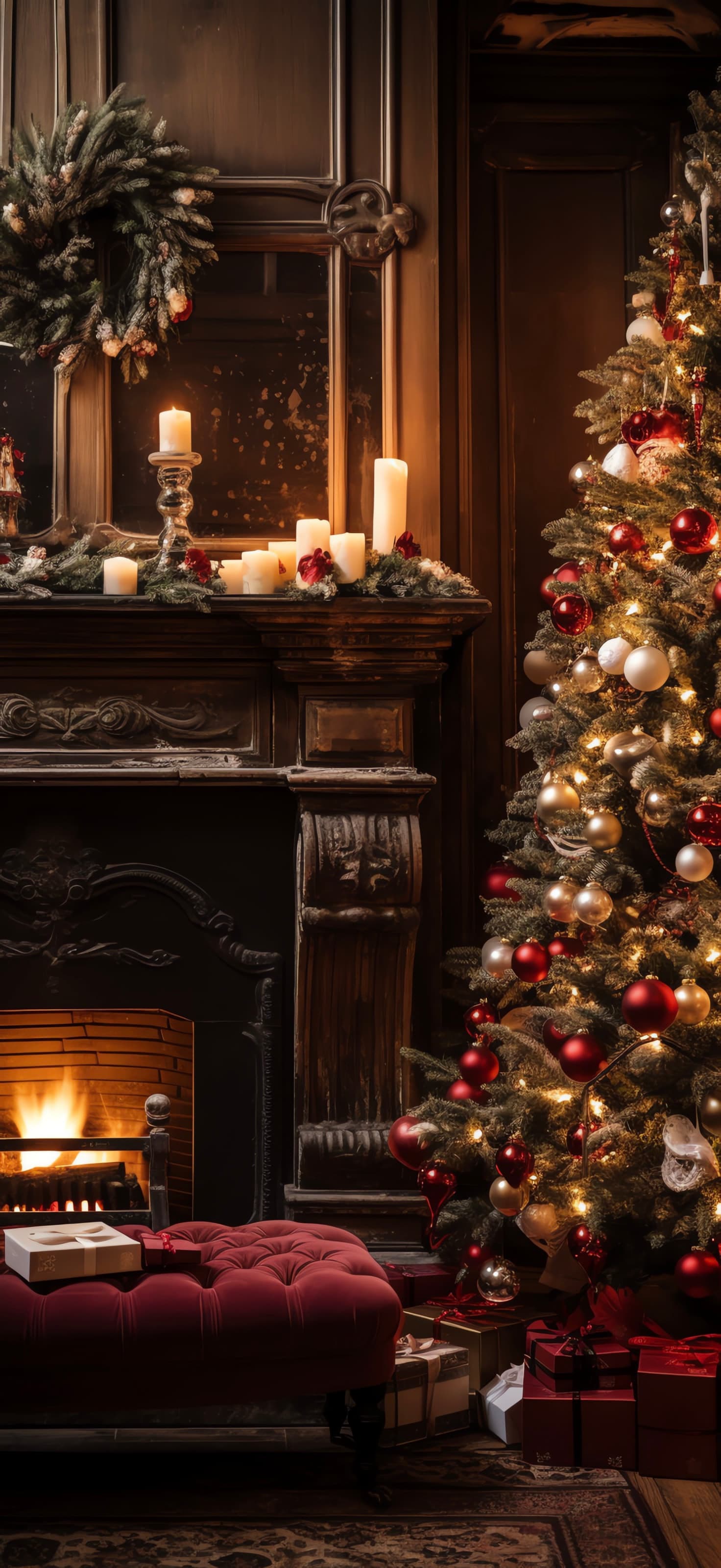Cozy Christmas Fireplace - Pro phone wallpaper