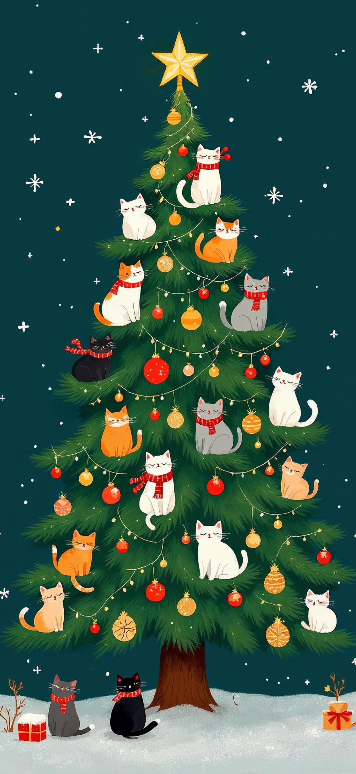 Festive Feline Fir - Pro phone wallpaper