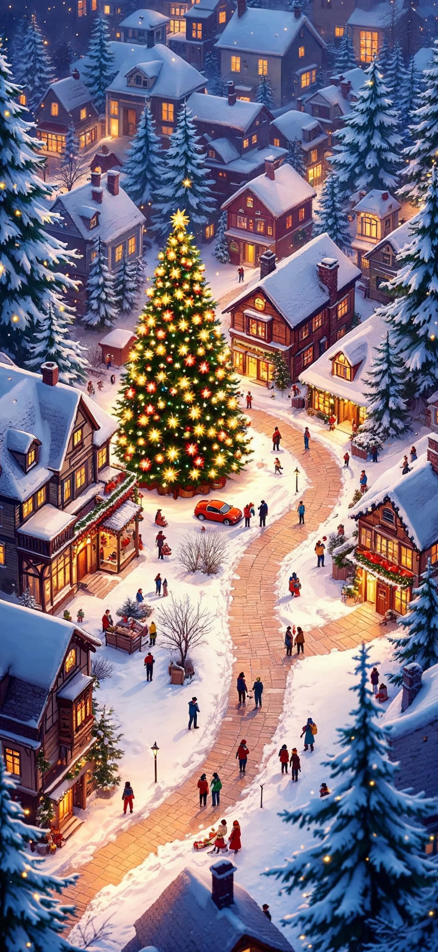 Christmas Village Scene - Pro phone wallpaper