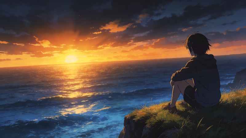 Anime Sunset Gaze - free desktop wallpaper download