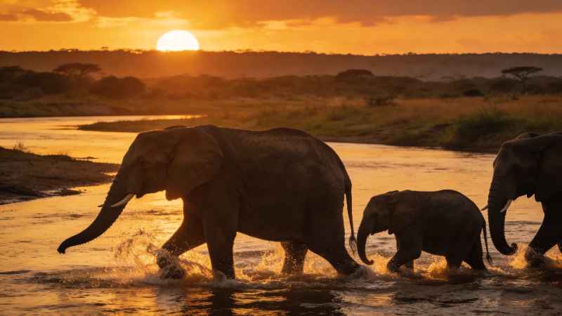 African Sunset Elephants - free desktop wallpaper download