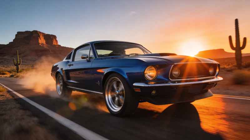 Classic Car Sunset - free desktop wallpaper download