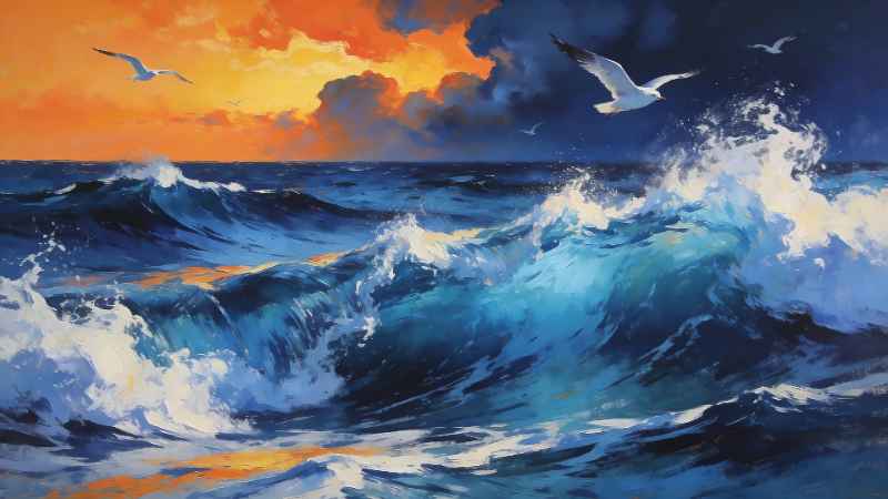 Ocean Wave Painting - free desktop wallpaper download