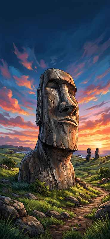 Moai Sunset Island - Pro phone wallpaper download