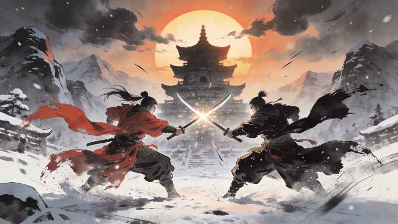 Samurai Sunset Duel - Pro desktop wallpaper download