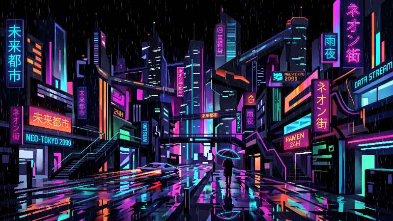 Neon Rain Tokyo - free desktop wallpaper download