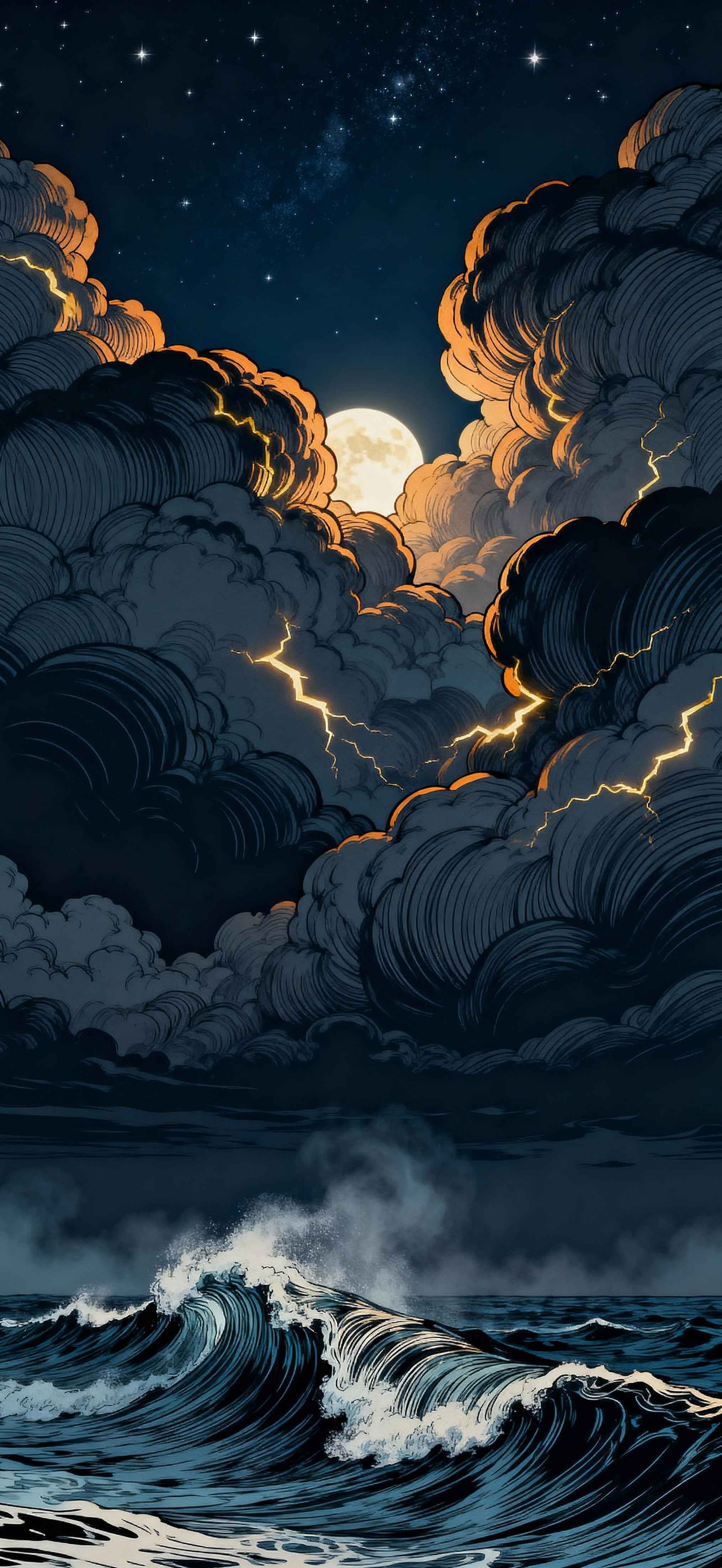 Moonstorm at Sea 2 - Pro phone wallpaper download
