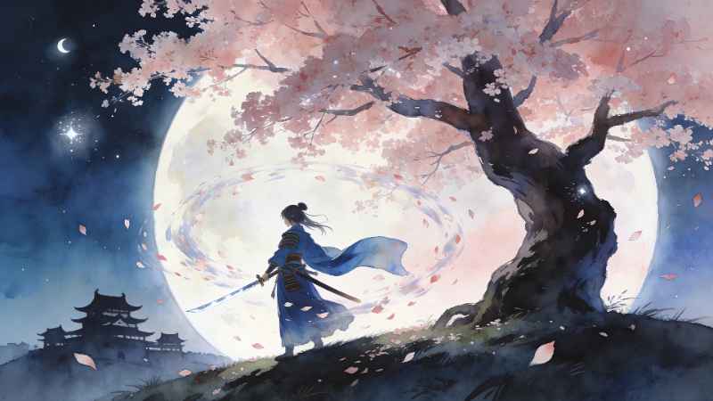 Sakura Moon Warrior - free desktop wallpaper download
