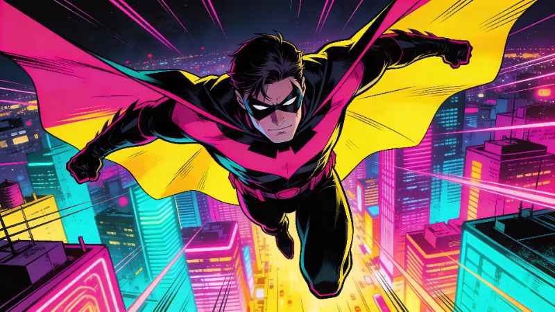 Neon Superhero Flight - free desktop wallpaper download