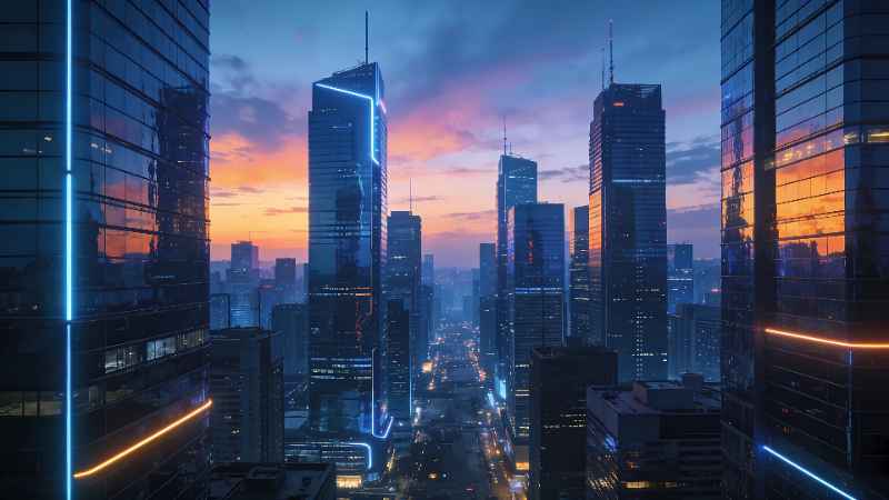 Cyberpunk City Sunset - free desktop wallpaper download