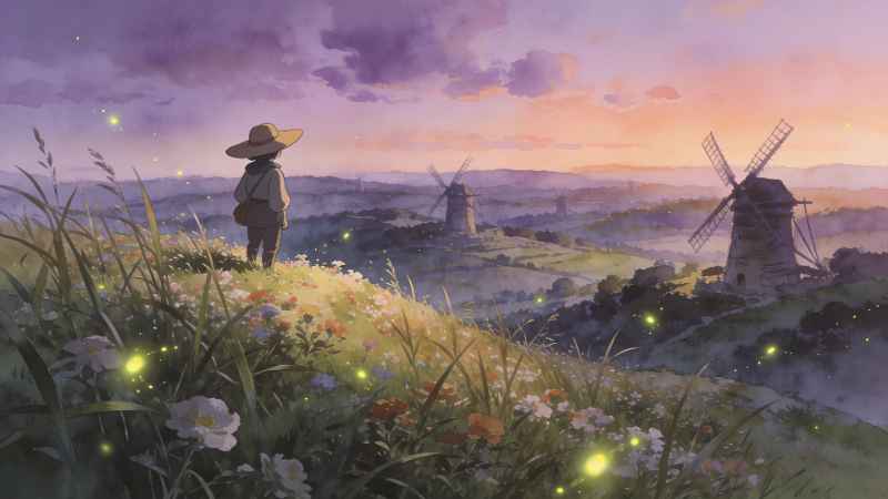 Windmill Dreamscape View - free desktop wallpaper download
