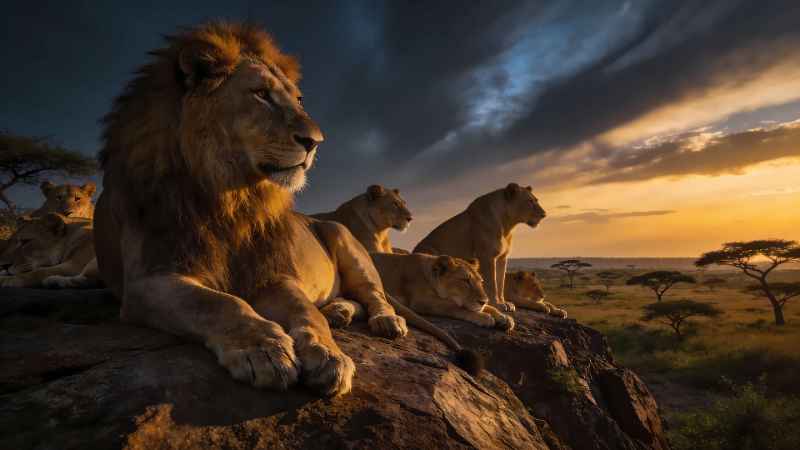 Lion Pride Sunset - free desktop wallpaper download