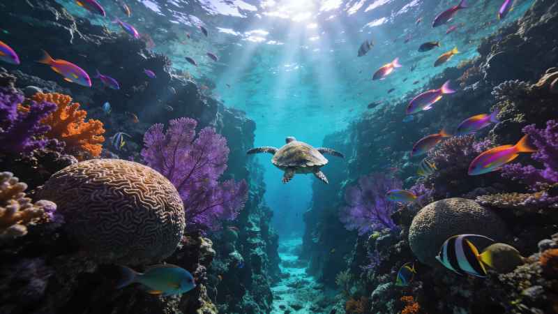 Underwater Turtle Paradise - free desktop wallpaper download