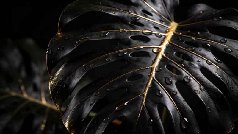 Golden Monstera Leaf - Pro desktop wallpaper download
