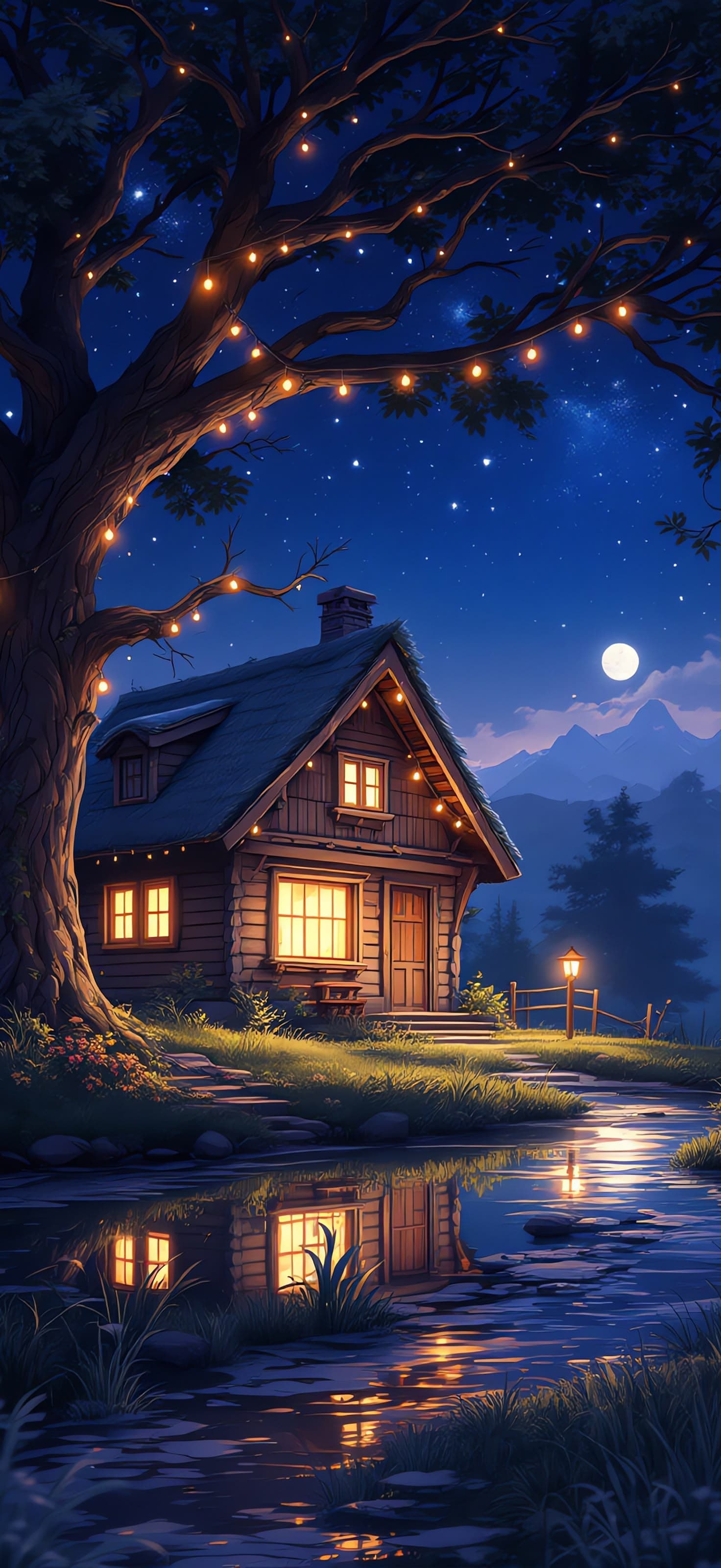 Moonlit Cottage 2 - free phone wallpaper