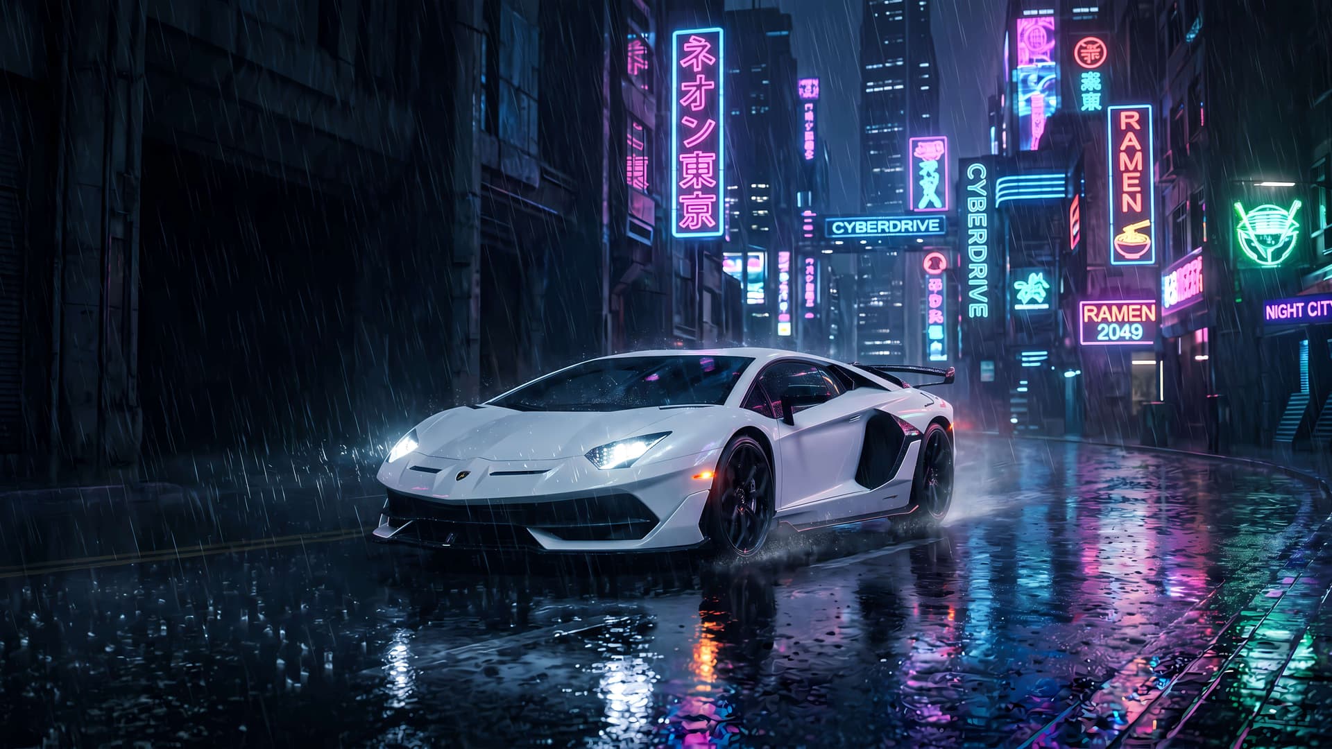 Cyberpunk Rain Drive - Pro desktop wallpaper