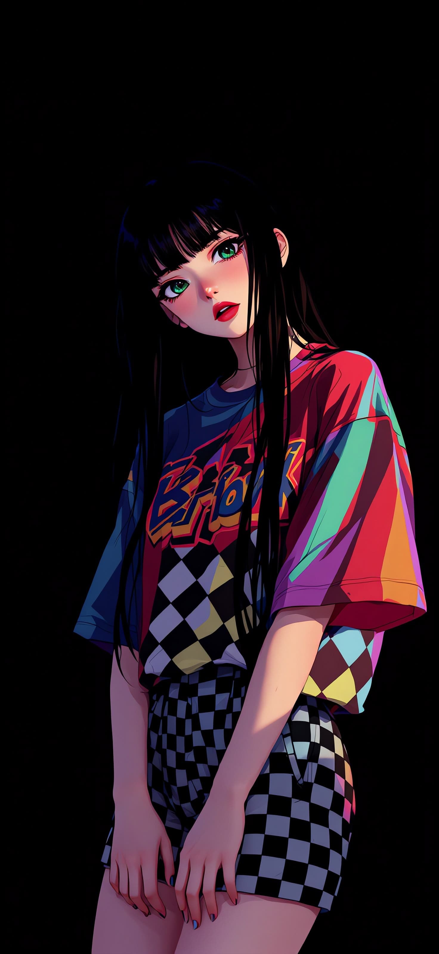 Anime Girl in Colorful Streetwear 1 - Pro phone wallpaper