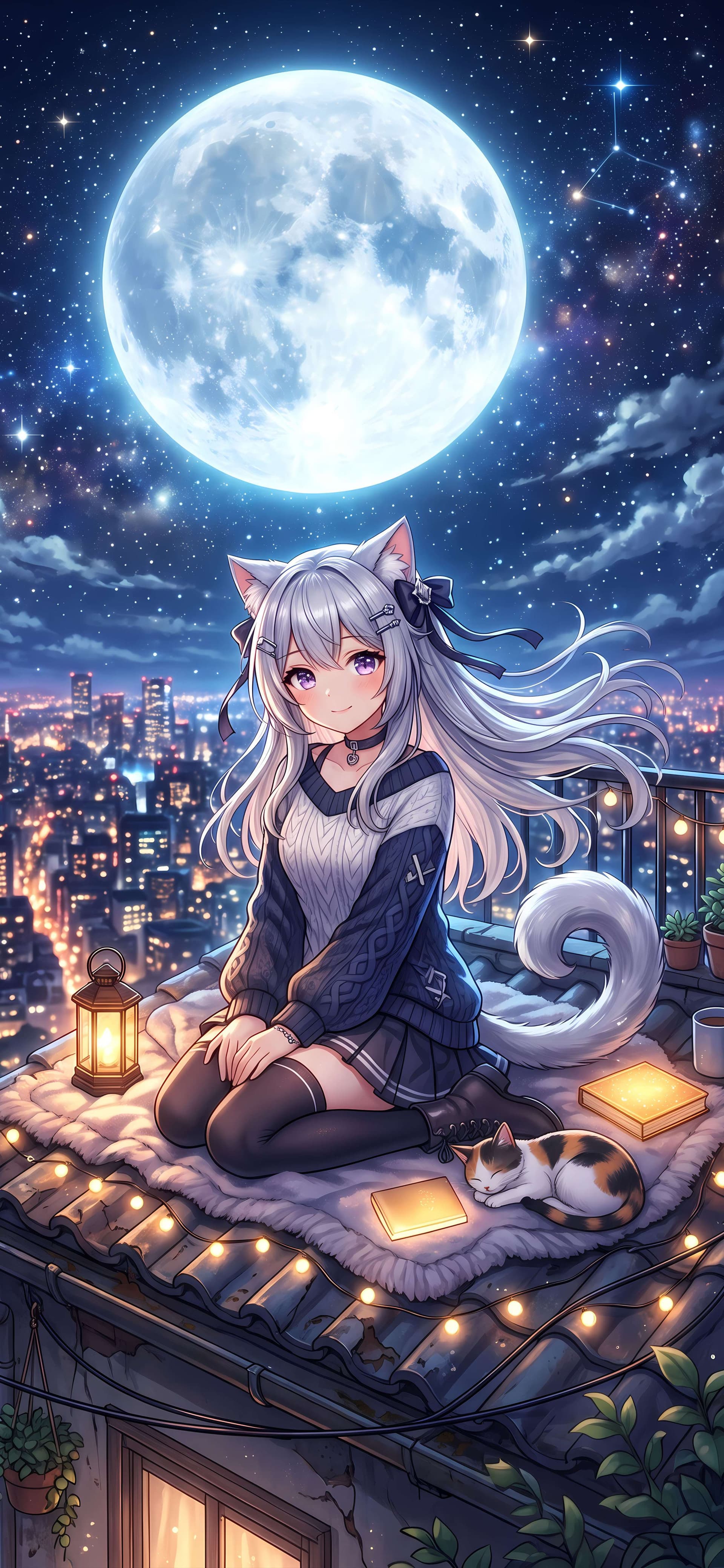 Moonlight Cat Girl - Pro phone wallpaper