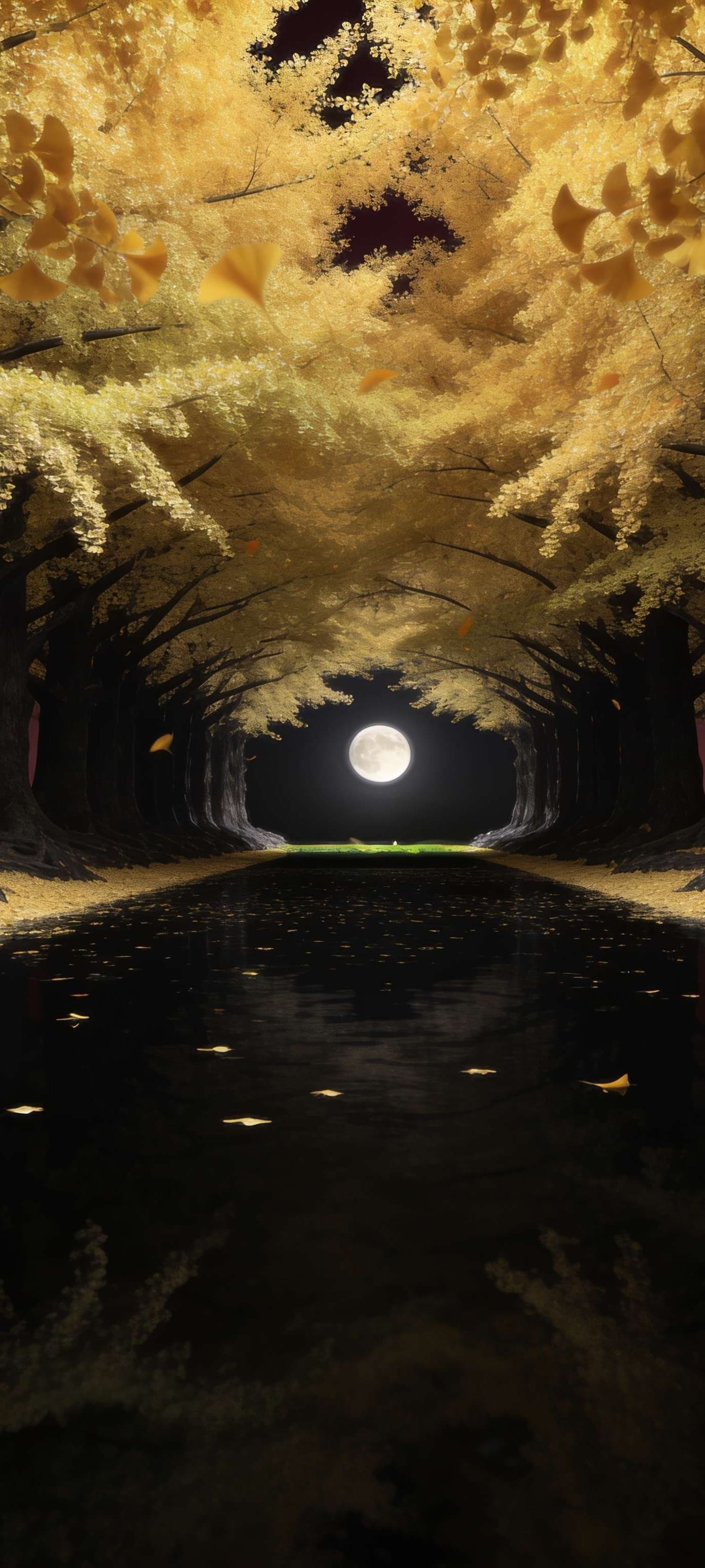 Golden Ginkgo Avenue - Pro phone wallpaper