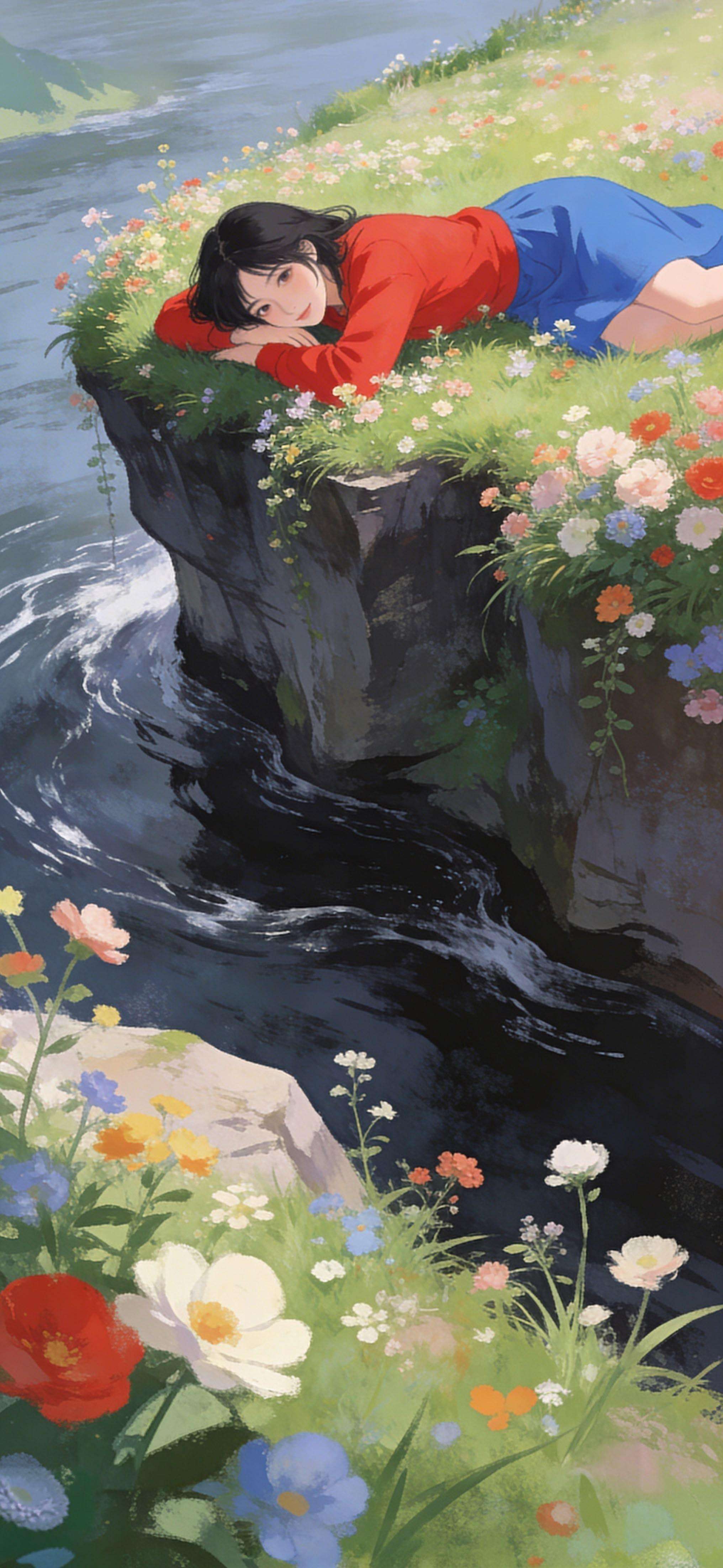 Cliffside Dreamer Girl - free phone wallpaper
