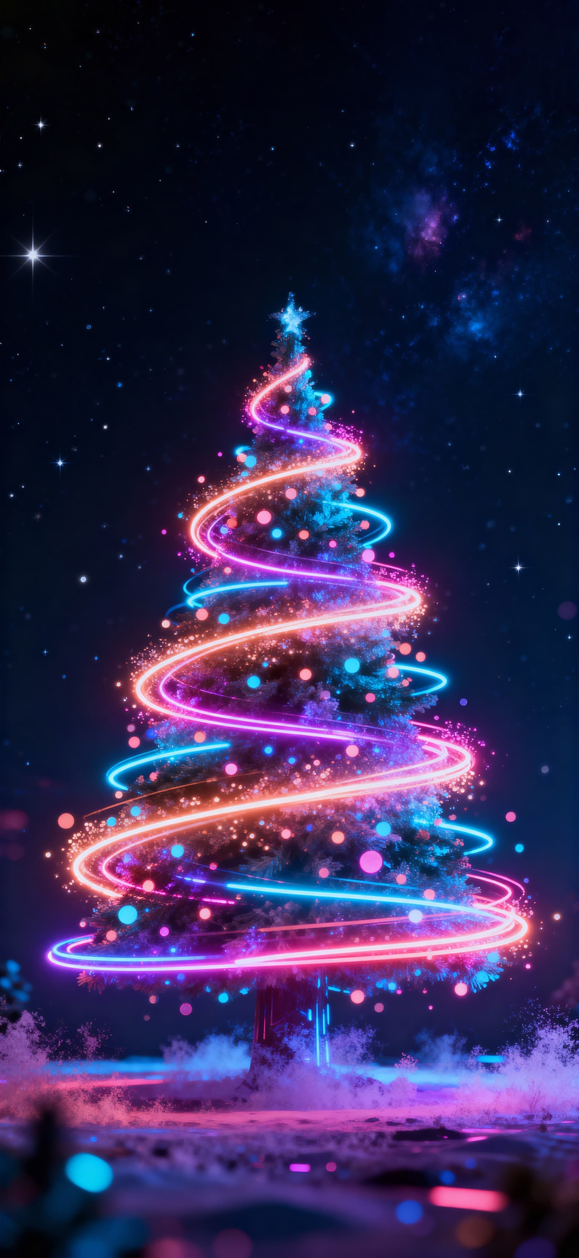 Magical Christmas tree under stars 3 - free phone wallpaper