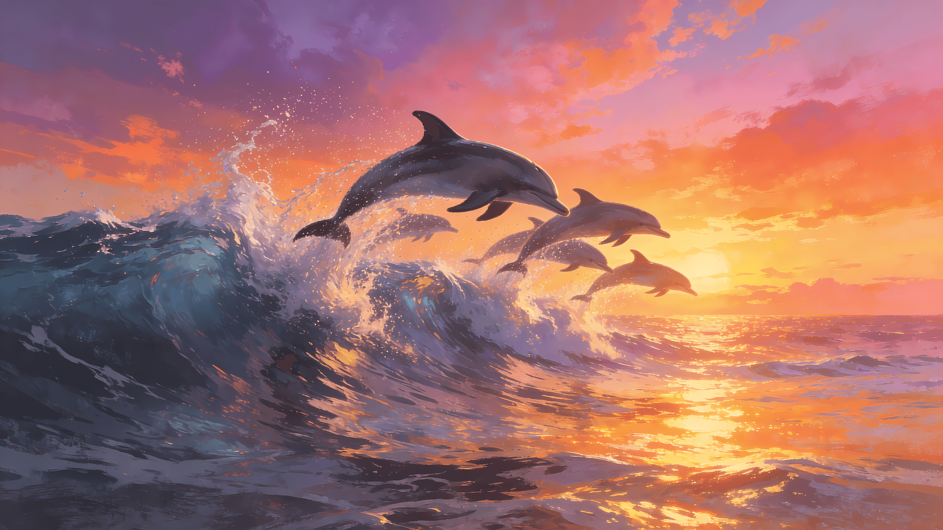 Dolphin Wave Jump - free desktop wallpaper