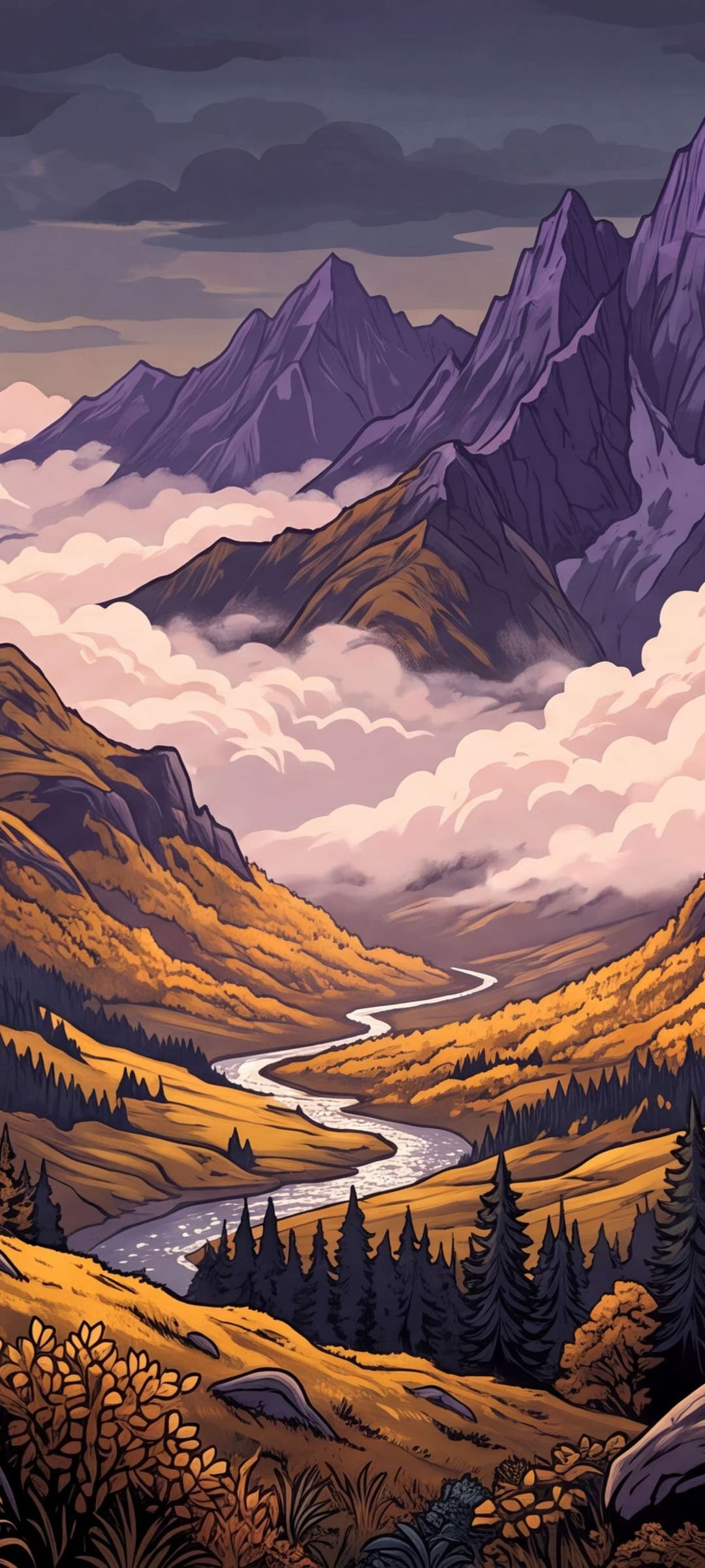 Majestic Mountain Valley - Mobile Wallpaper | One4Wall