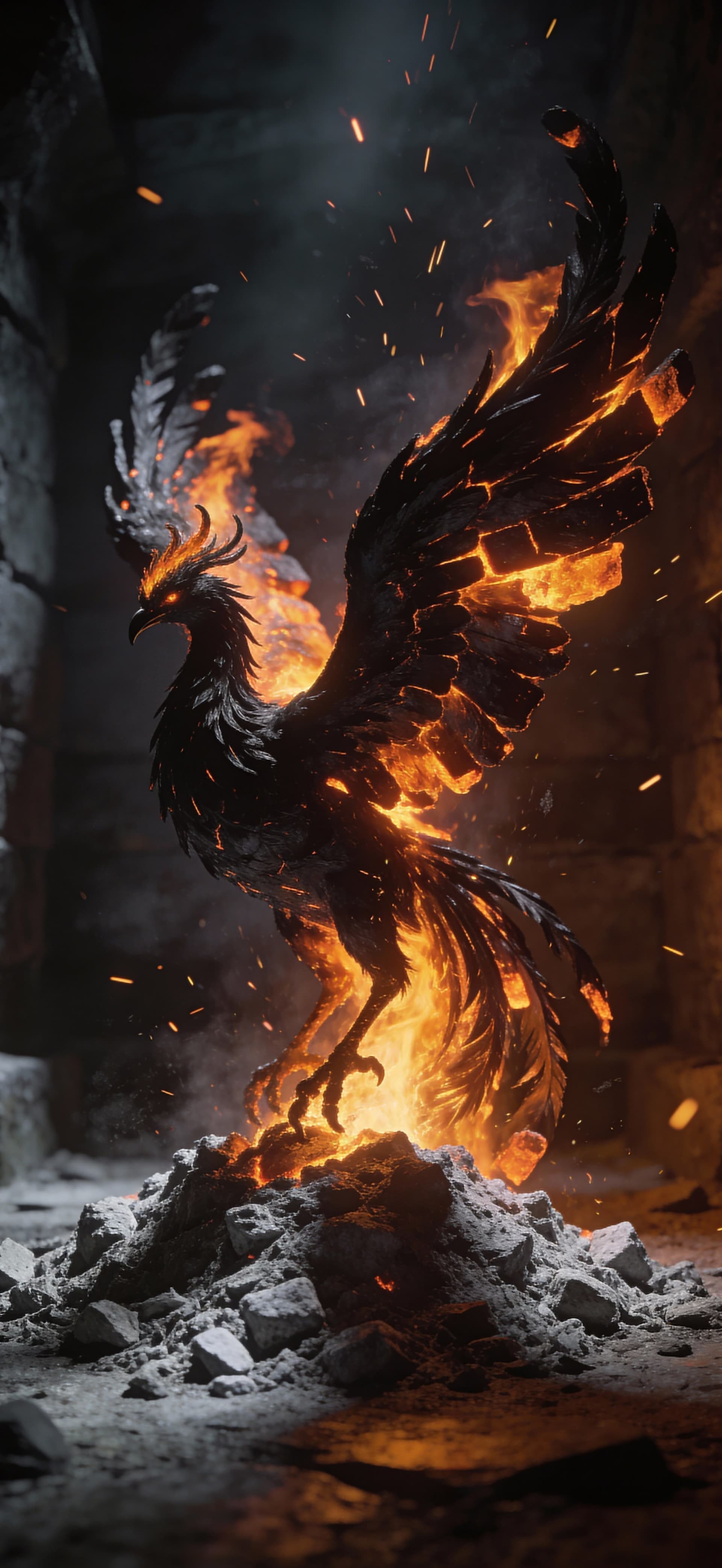 Fiery Phoenix Rising - free phone wallpaper