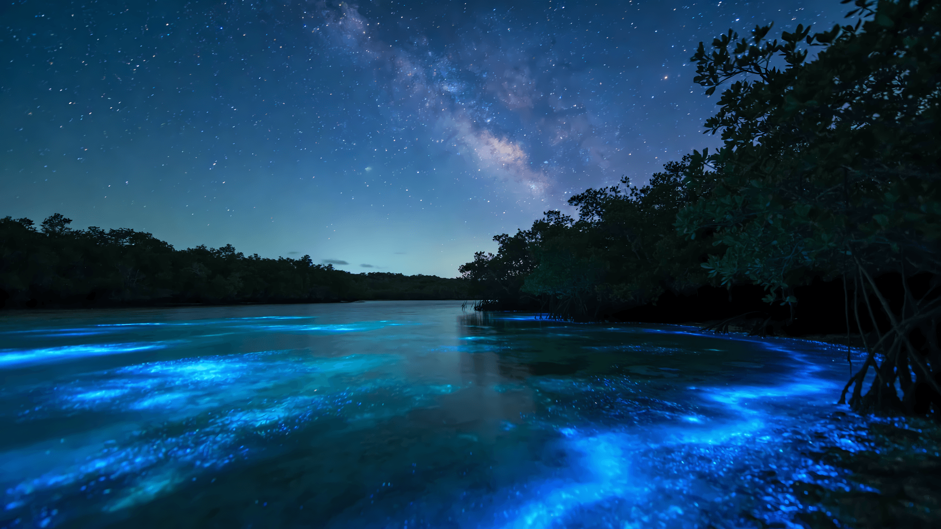 Bioluminescent Shore - free desktop wallpaper