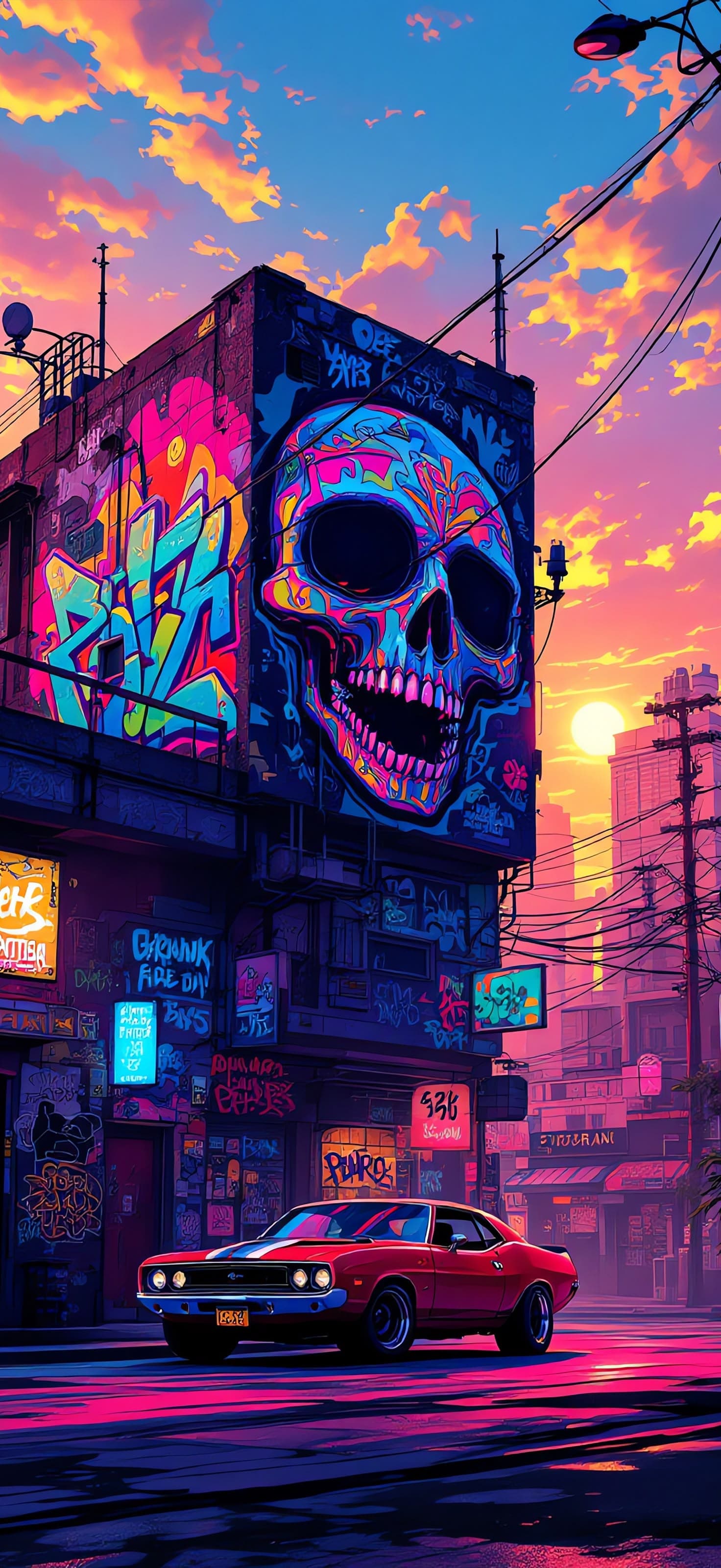 Neon Skull District 2 - Pro phone wallpaper