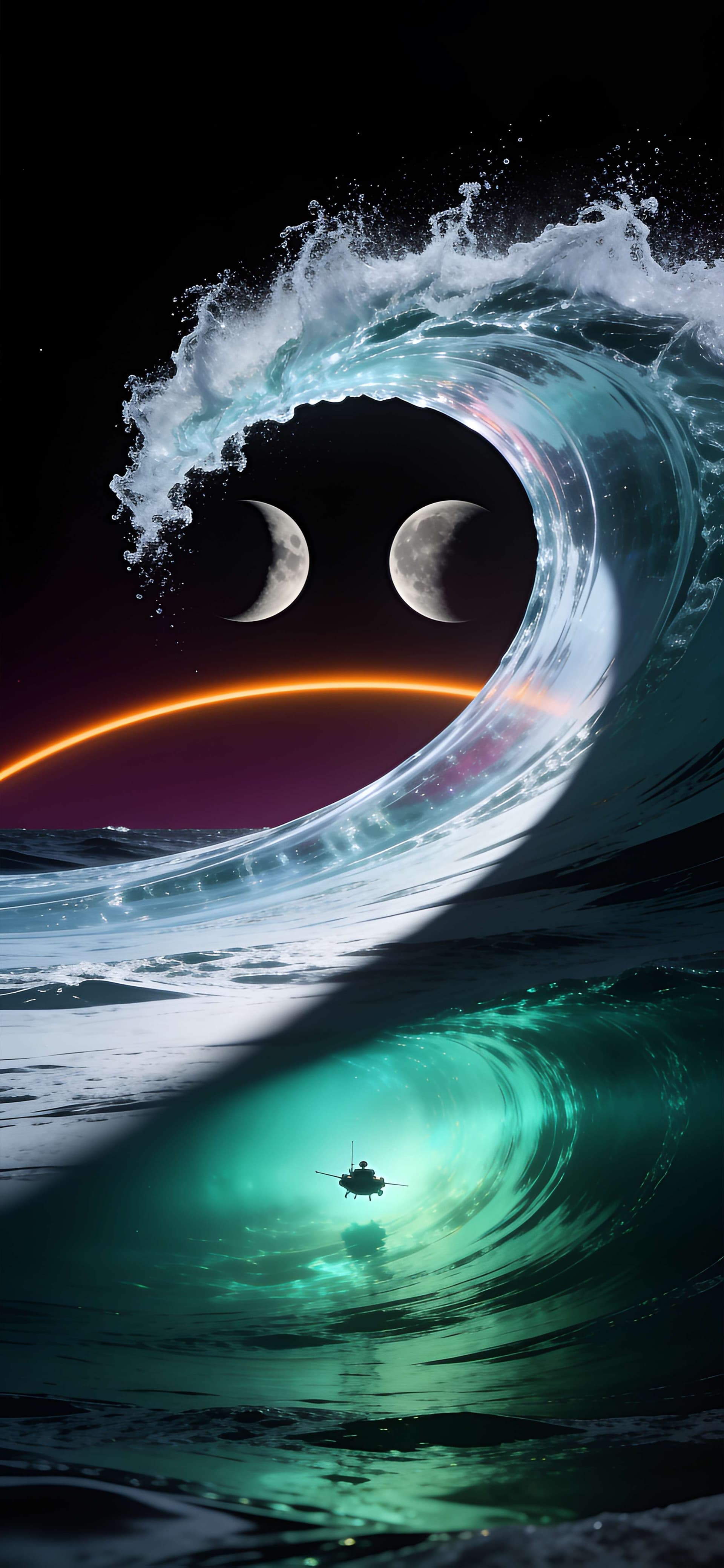 Surreal Oceanic Eclipse - Pro phone wallpaper