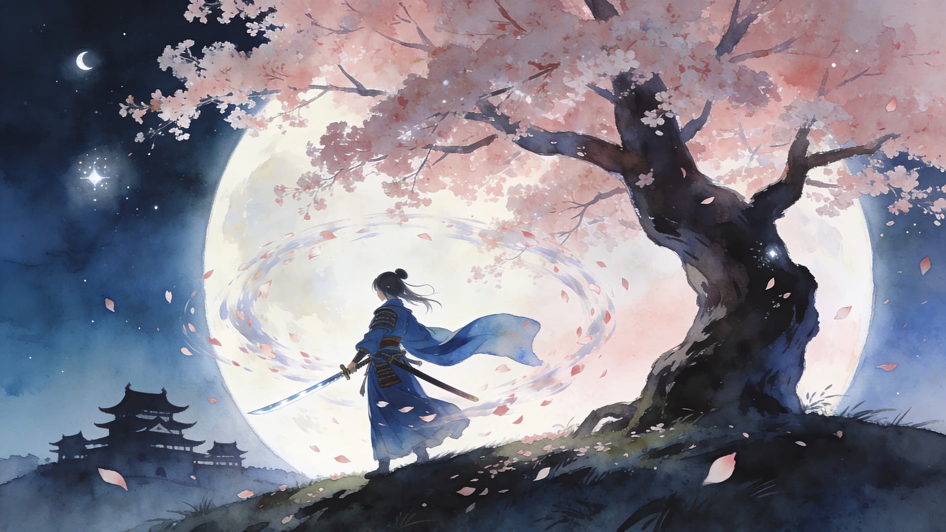 Sakura Moon Warrior - free desktop wallpaper