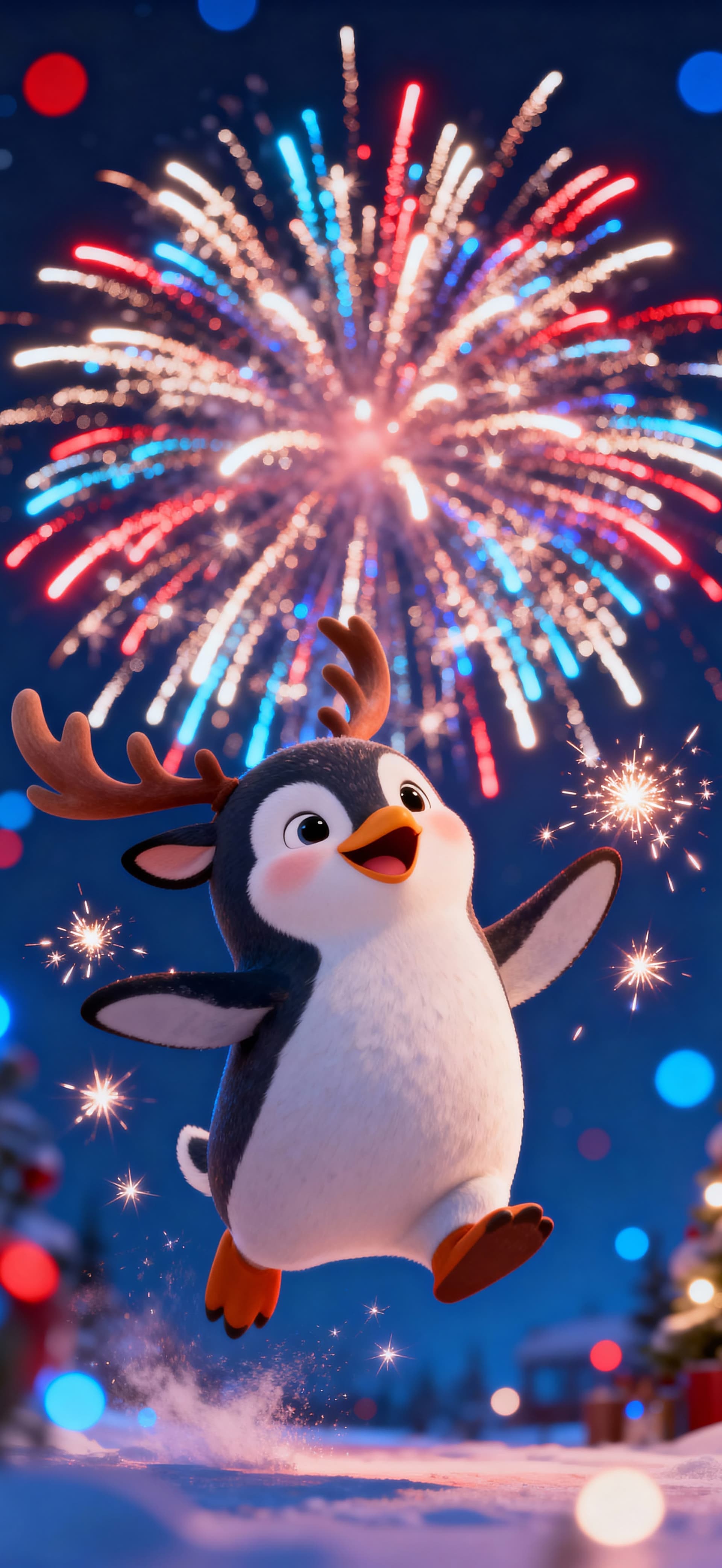 Christmas Penguin Deer 3 - free phone wallpaper