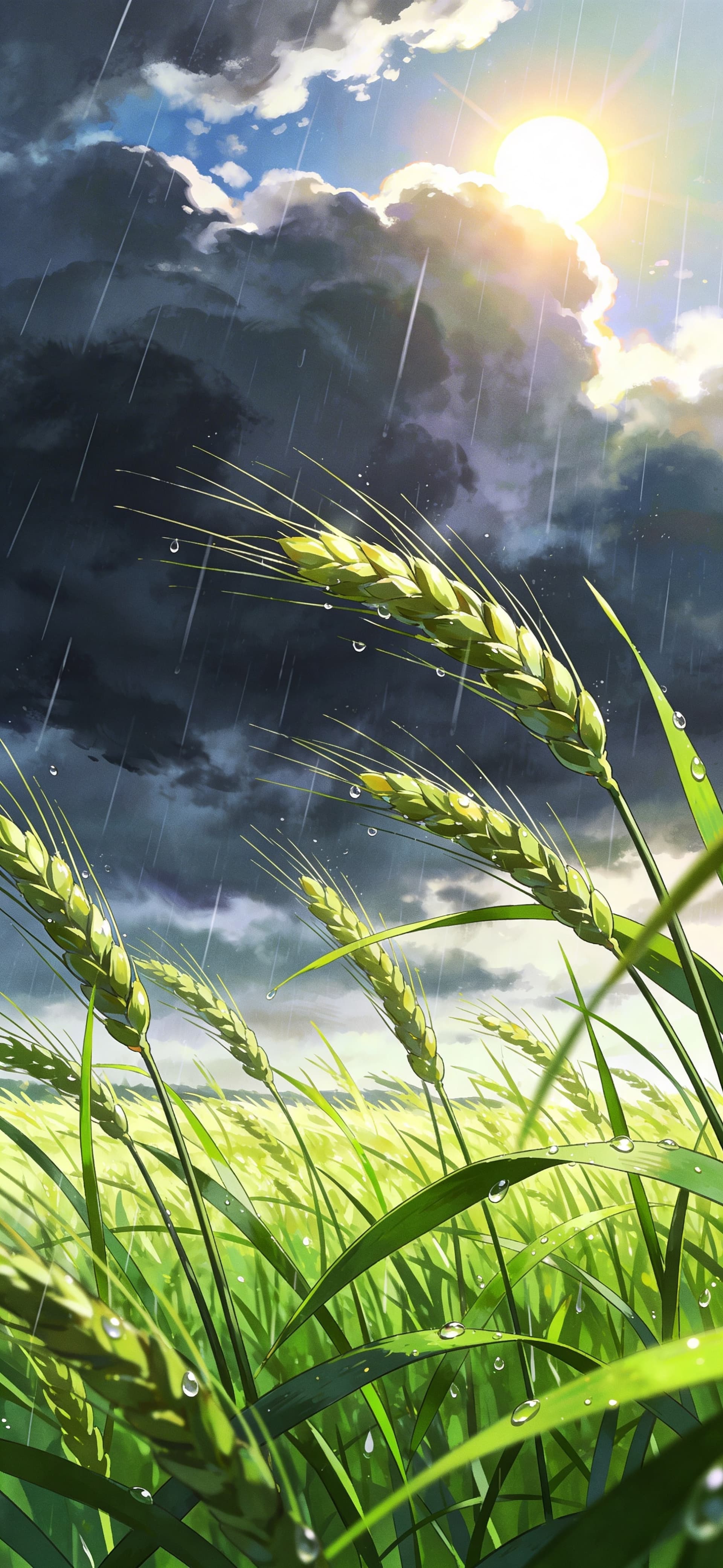 Rainy Wheat Field - Pro phone wallpaper