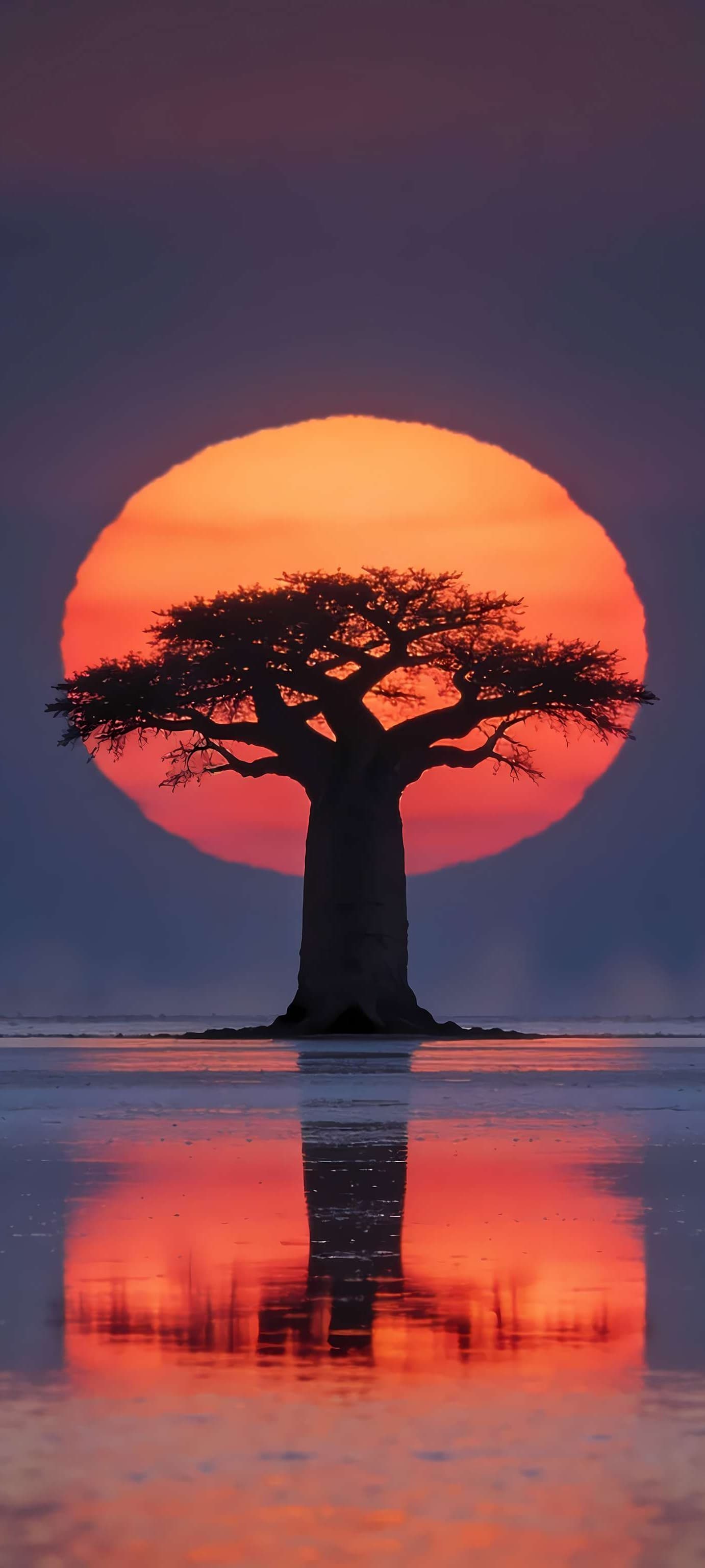Baobab Sunset Reflection - free phone wallpaper
