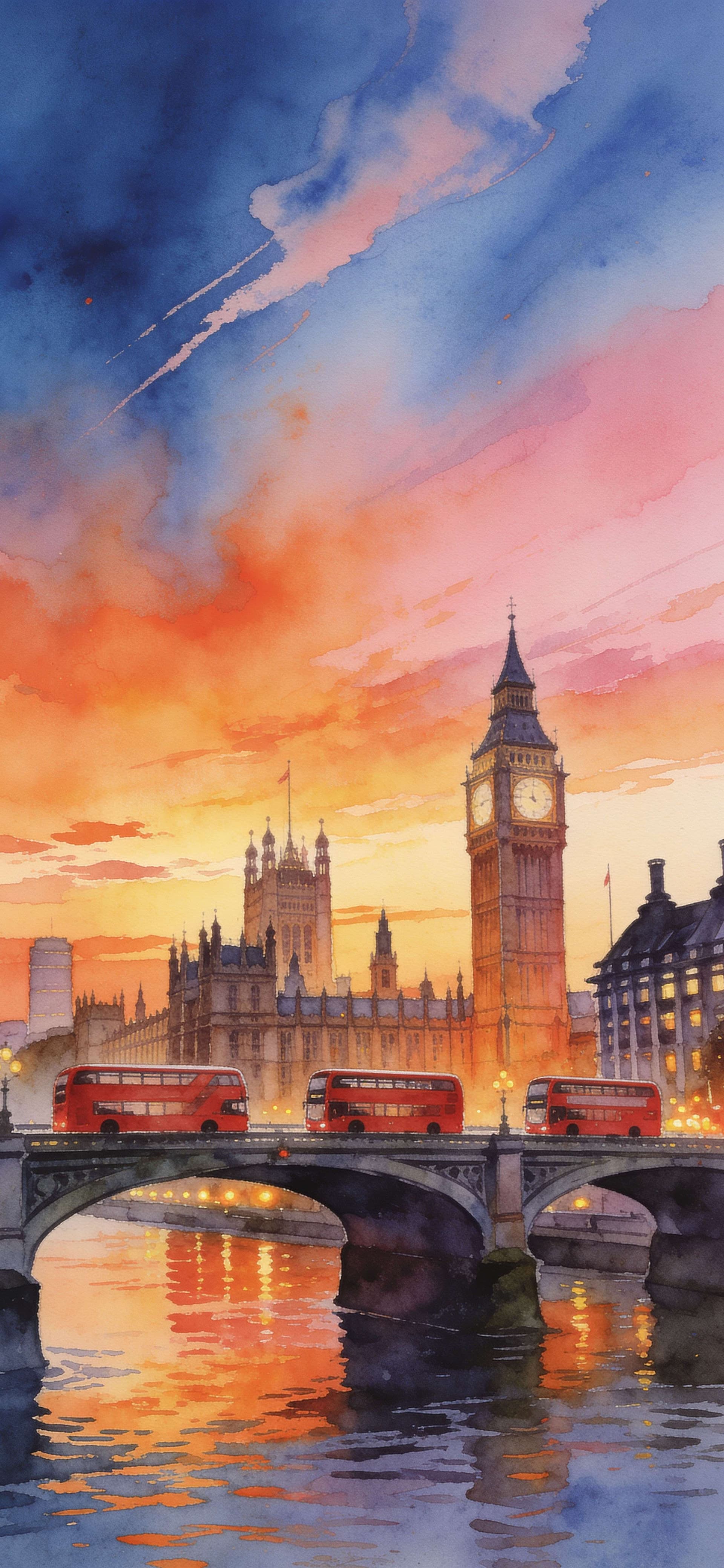 London Sunset Watercolor - free phone wallpaper