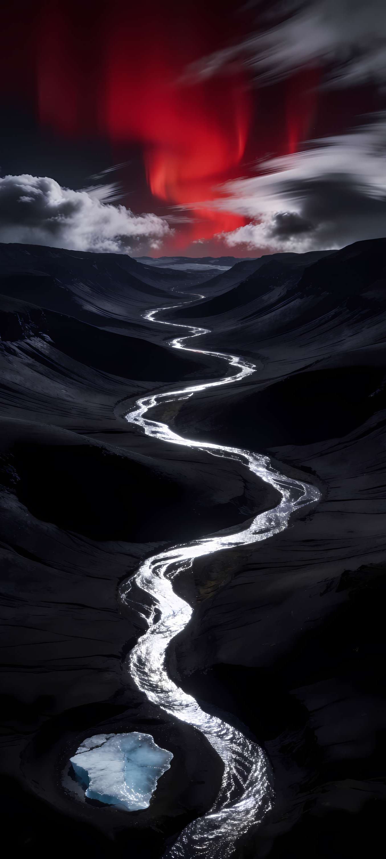 Crimson Aurora Valley - Pro phone wallpaper
