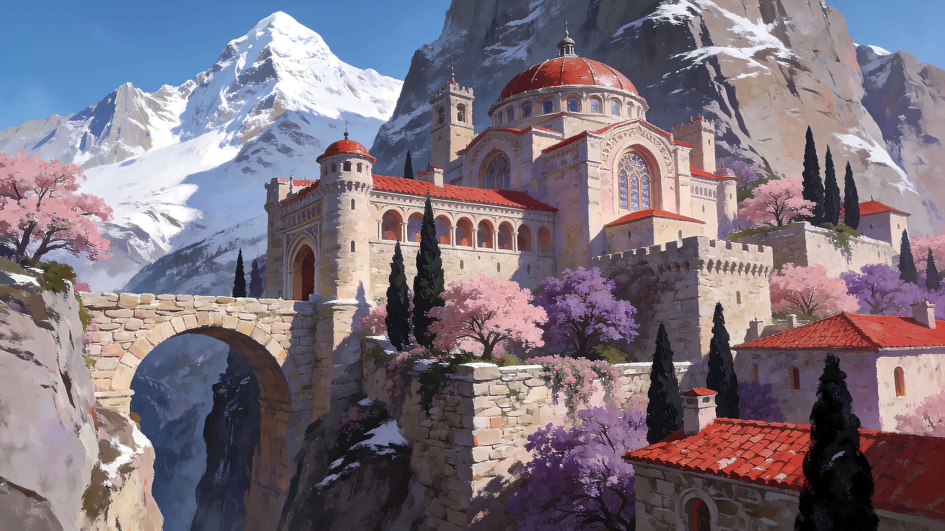Mountain Sanctuary Castle - Pro desktop wallpaper