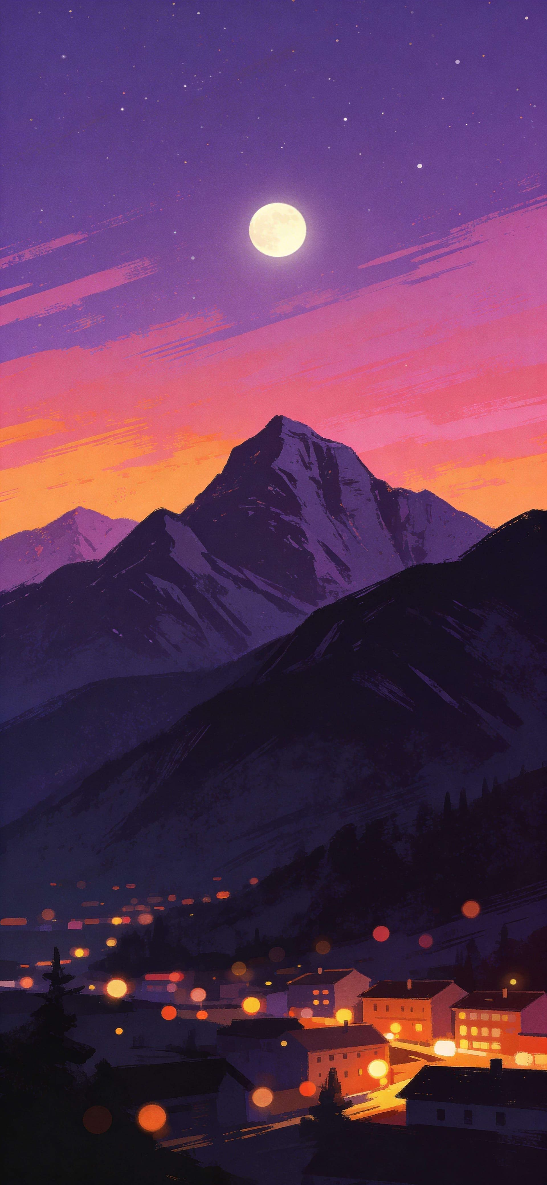 Mountain Night Lights - free phone wallpaper
