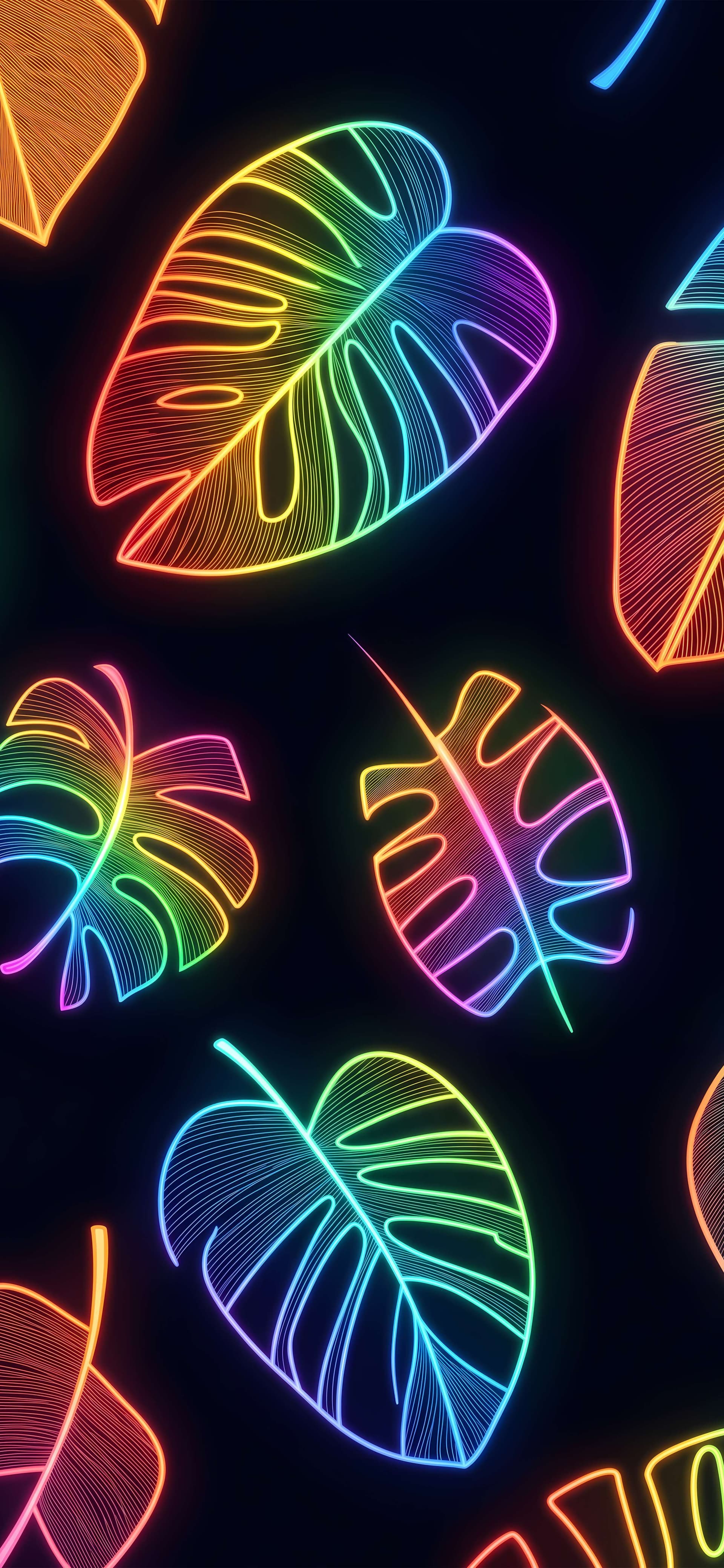 Neon Tropical Leaves - Pro phone wallpaper
