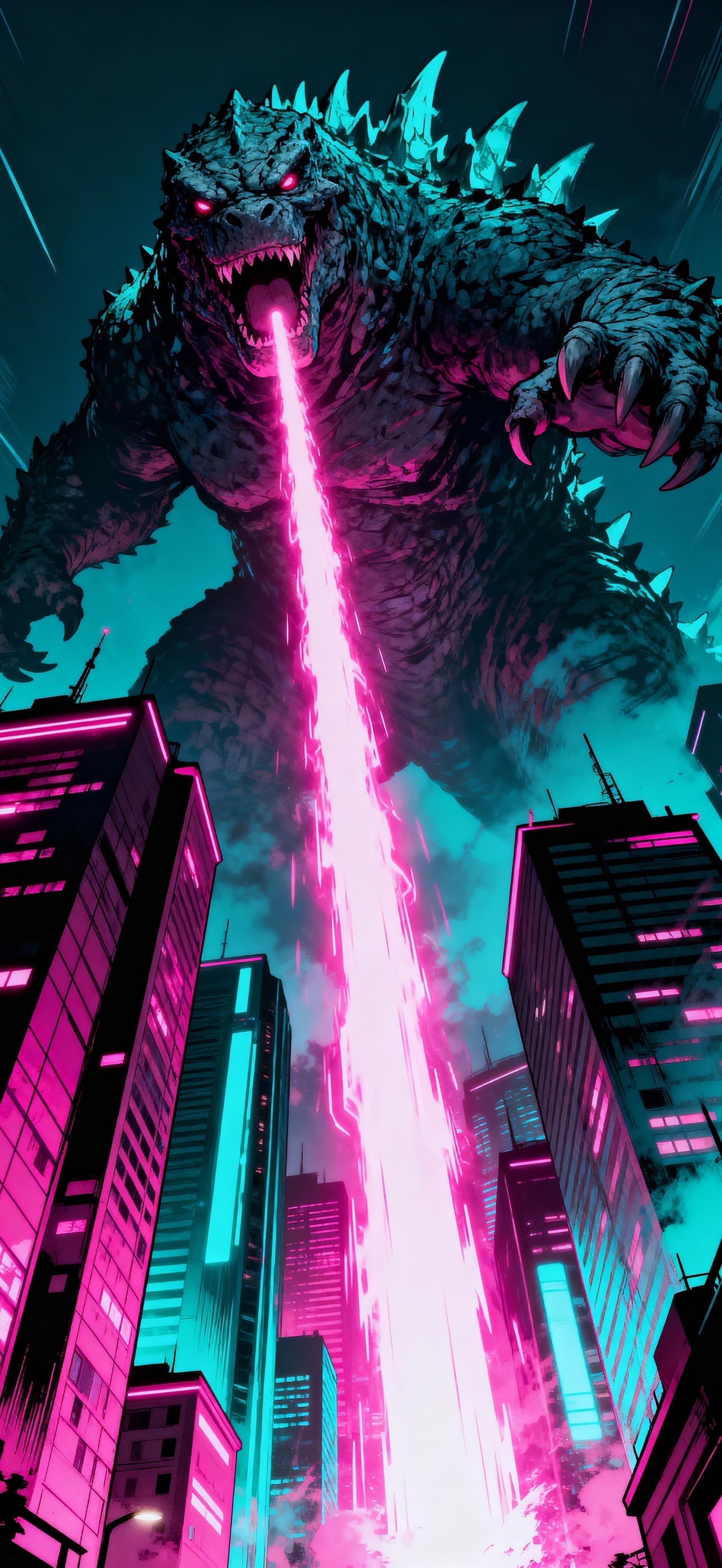 Neon Kaiju Rampage 1 - free phone wallpaper