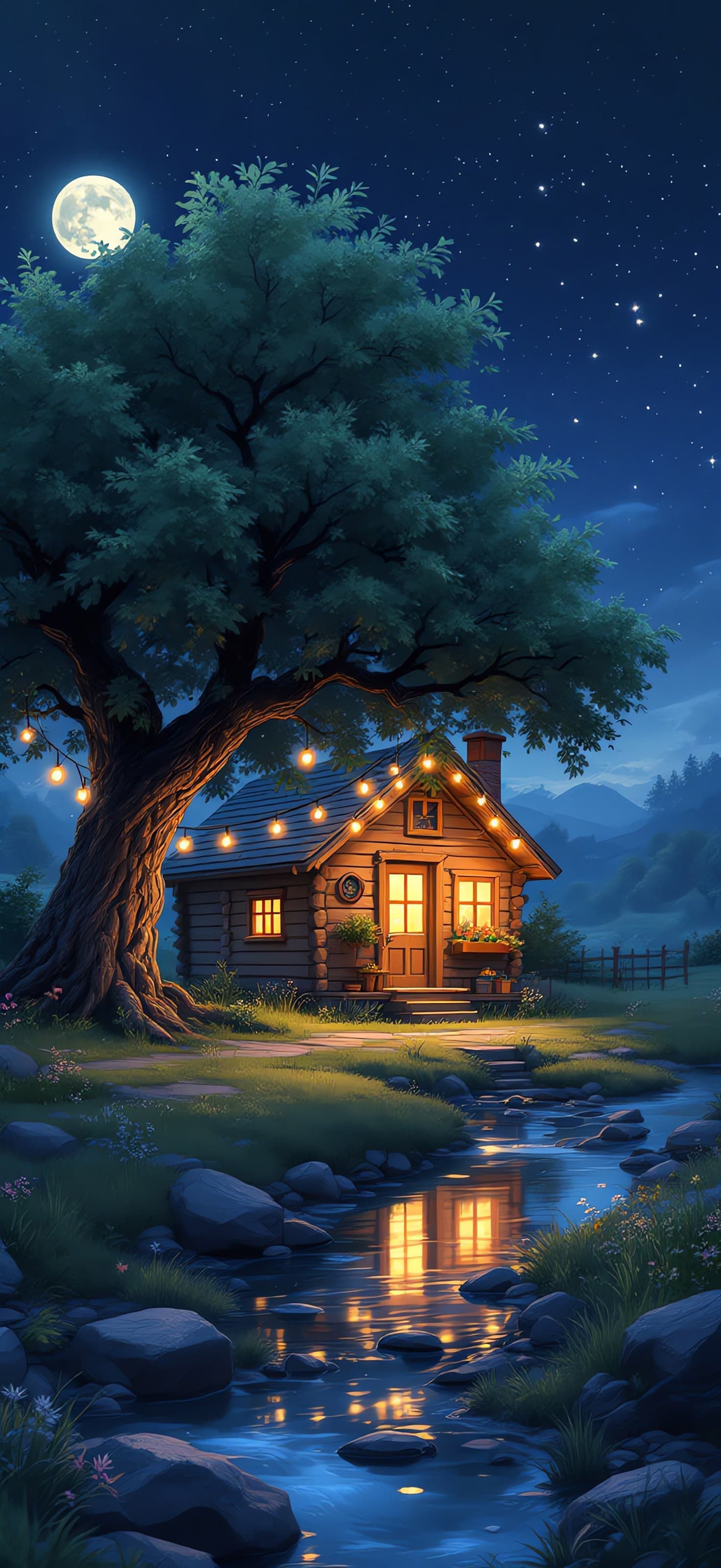 Moonlit Cottage 3 - free phone wallpaper
