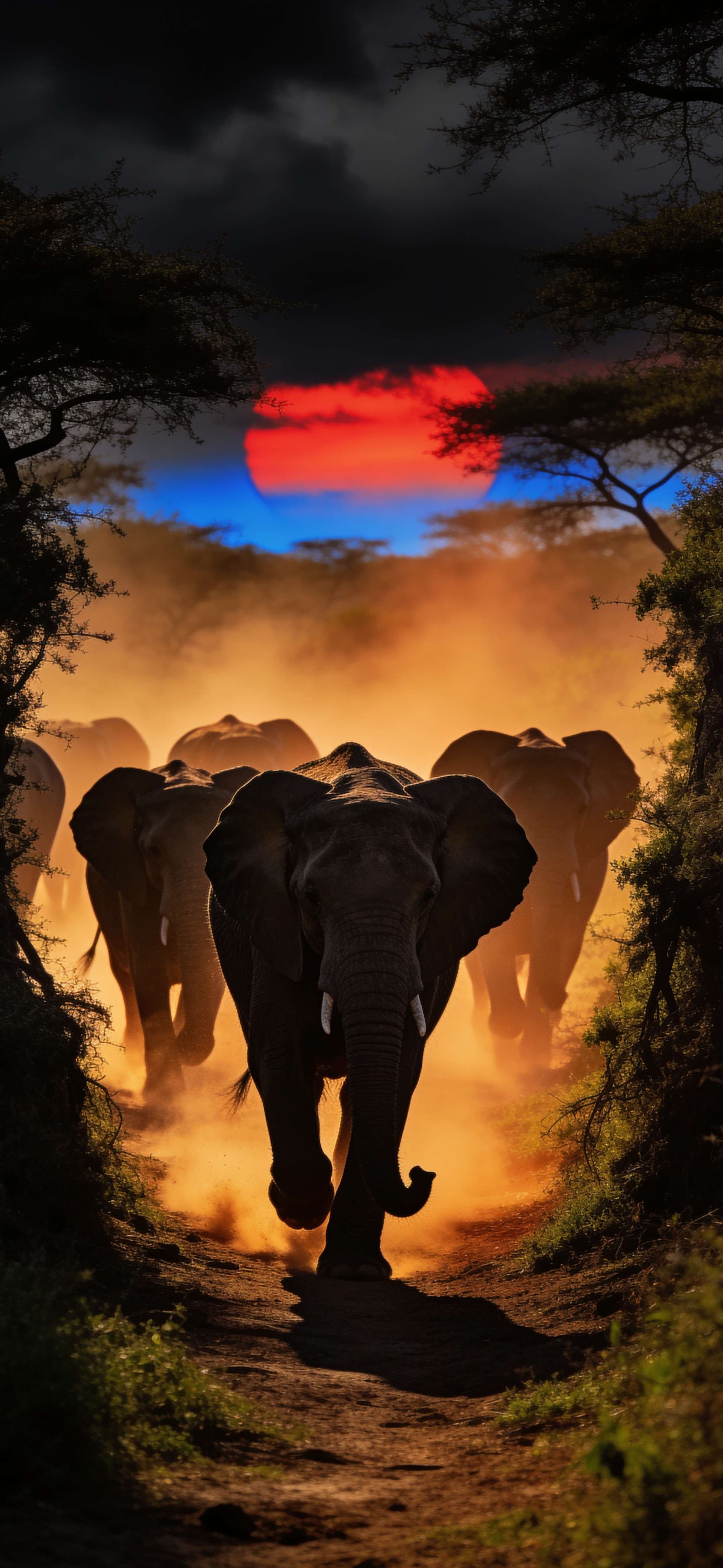 African Sunset Stampede - Pro phone wallpaper