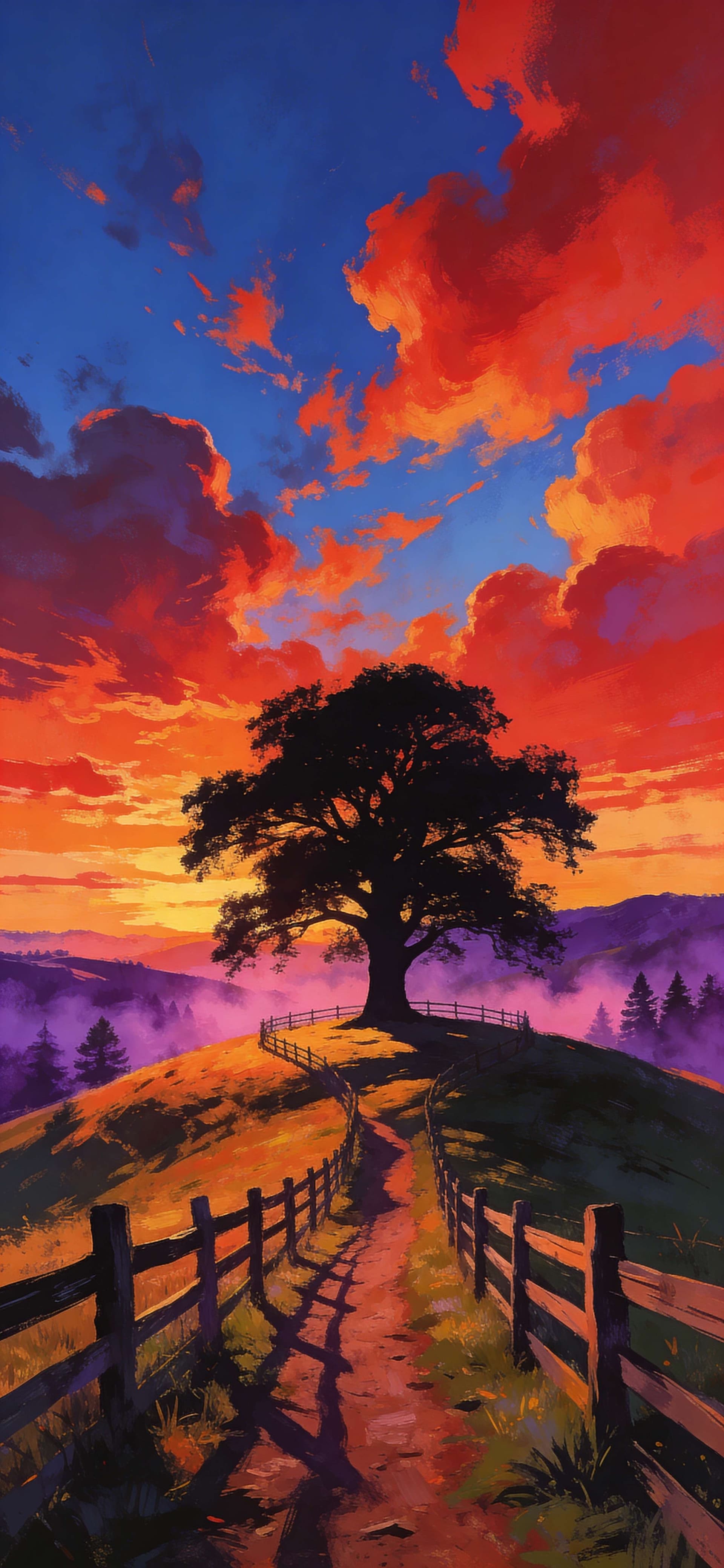 Sunset Tree Path - Pro phone wallpaper