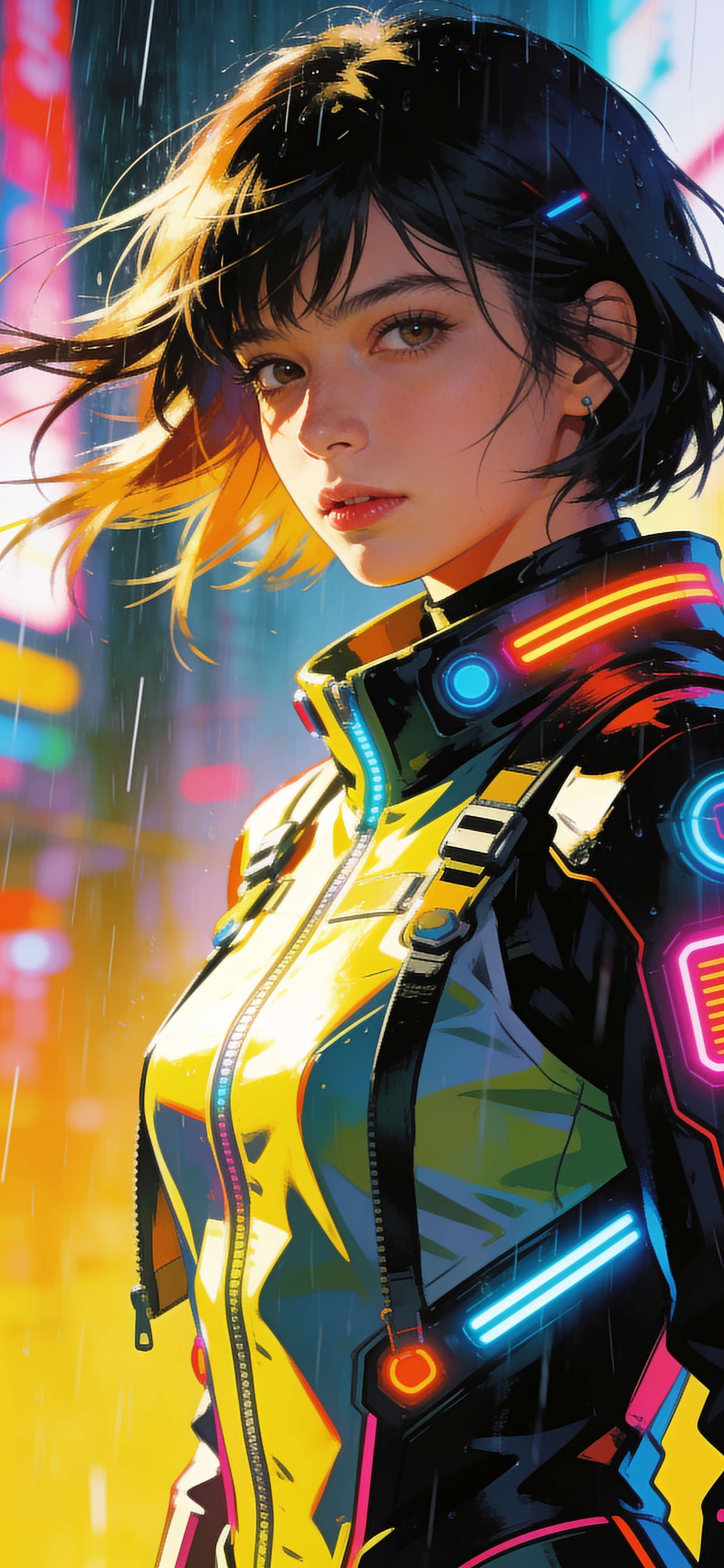 Neon Rain Cyberpunk - free phone wallpaper