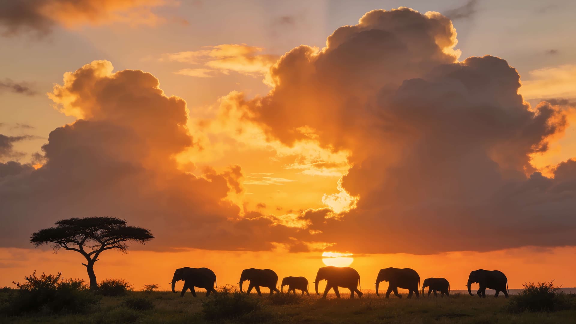 Savanna Sunset Silhouette - Pro desktop wallpaper
