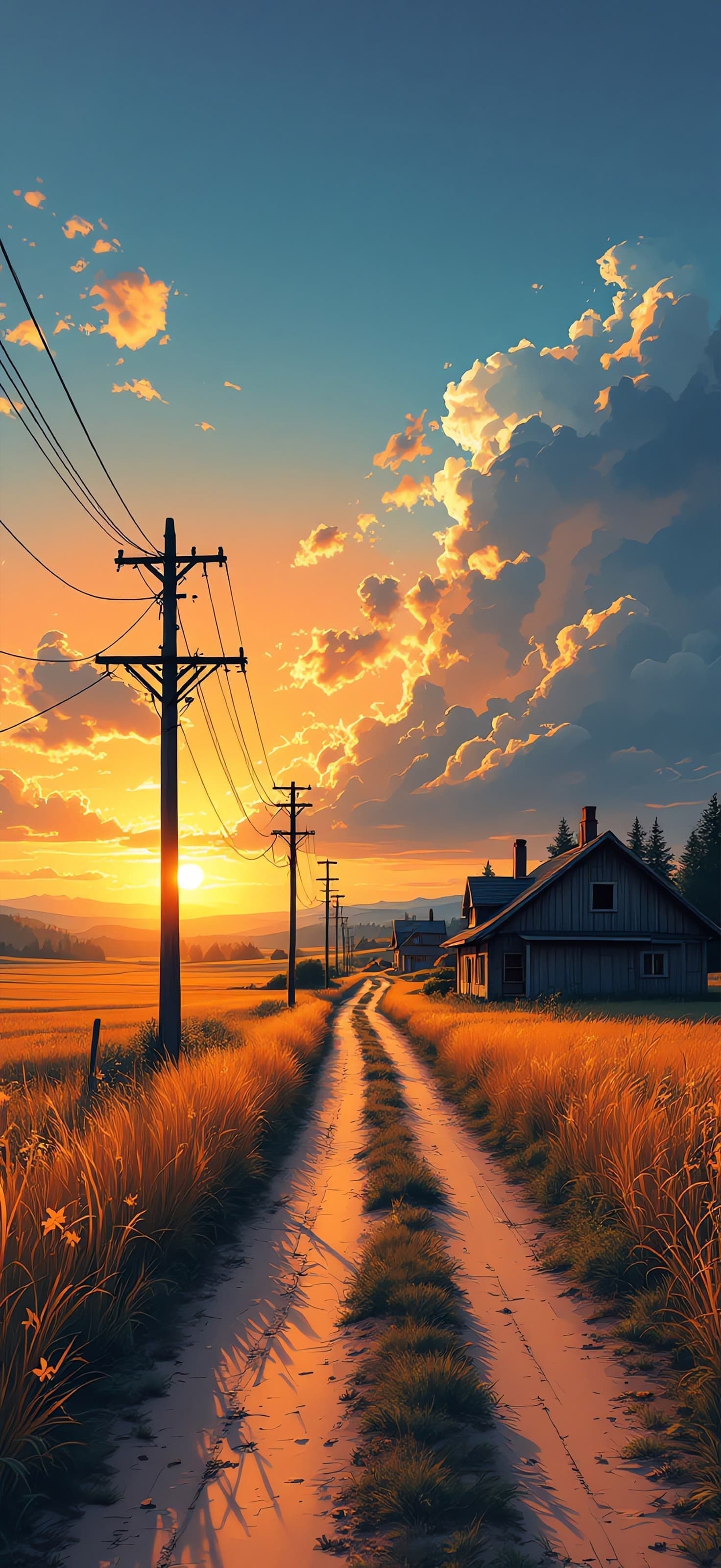 Golden Dusk Road 3 - free phone wallpaper