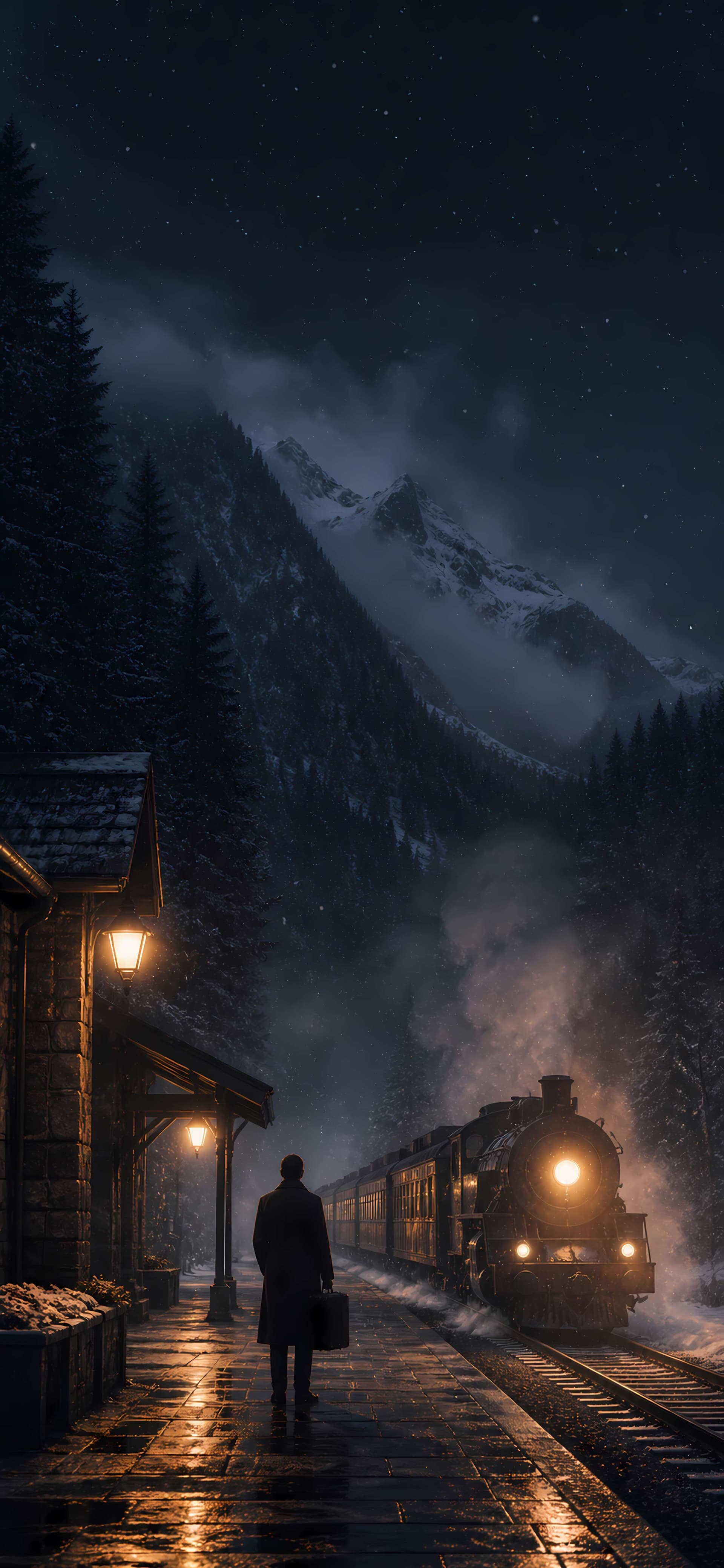 Midnight Train Station - free phone wallpaper